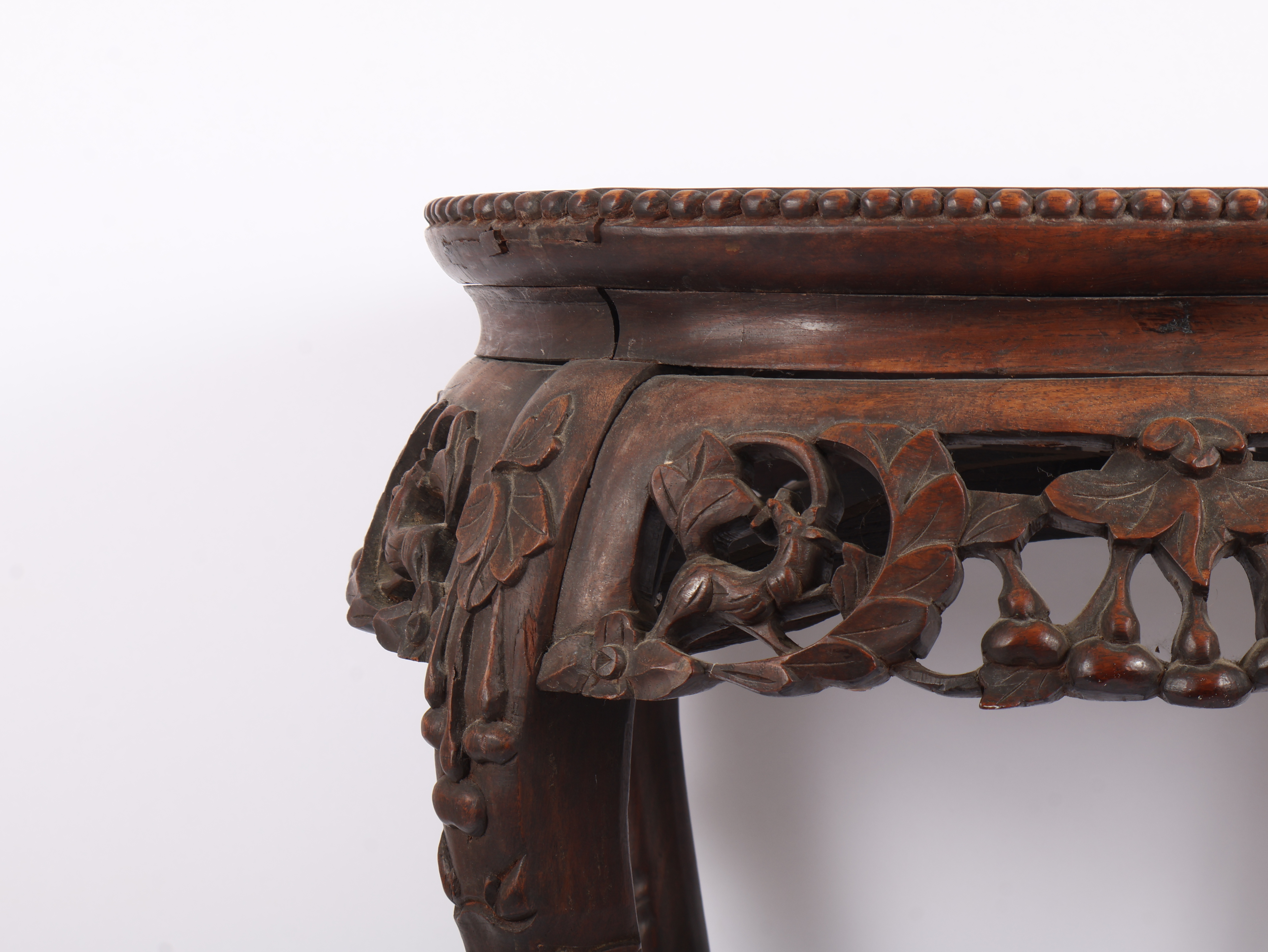 Antique Chinese Carved Hardwood and Marble Top Jardiniere Stand
