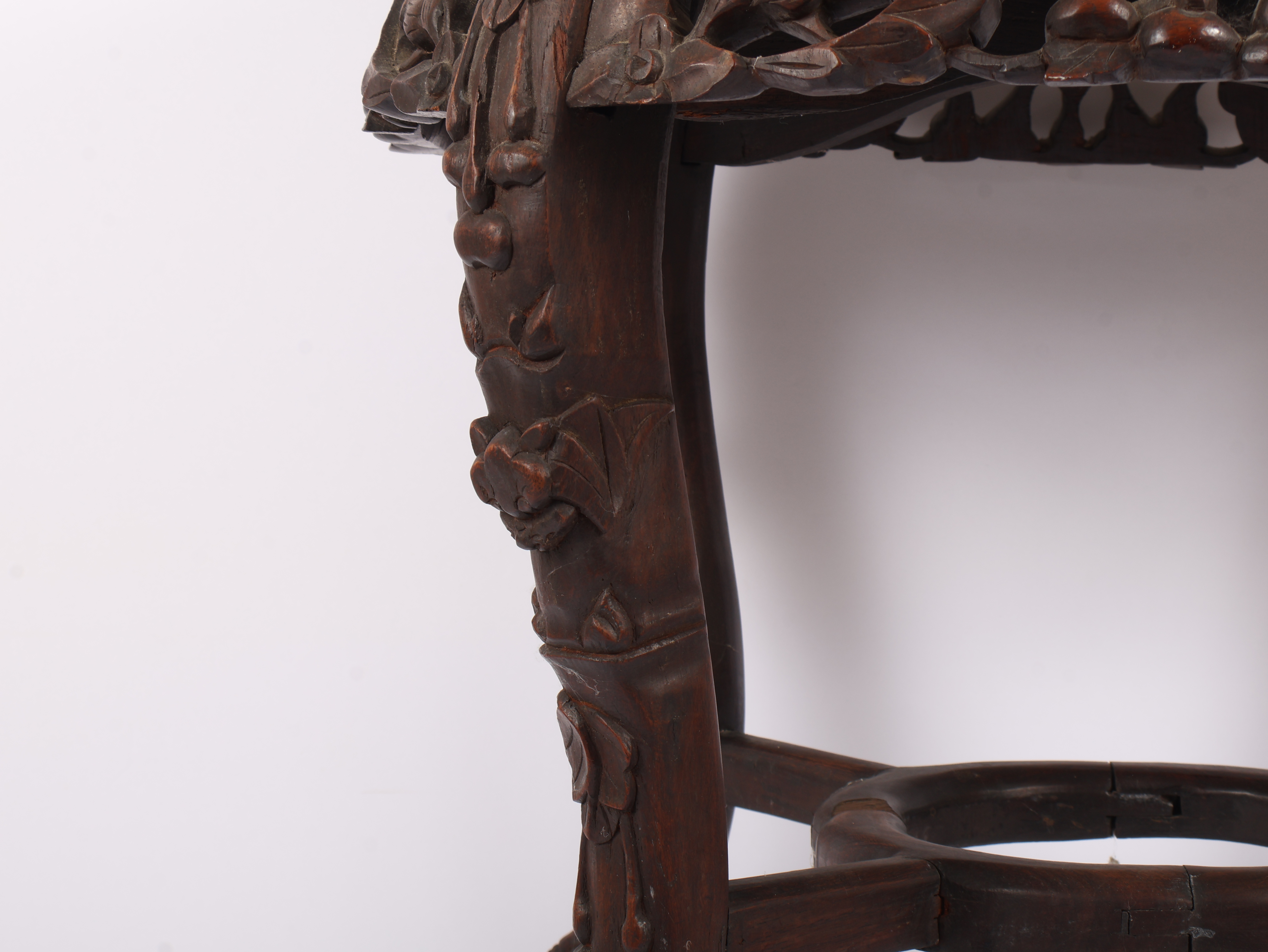 Antique Chinese Carved Hardwood and Marble Top Jardiniere Stand