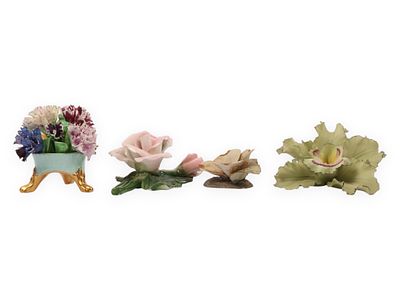 An Assortment of Capodimonte and Crown Staffordshire Porcelain and Bone China Floral Figurines. T 