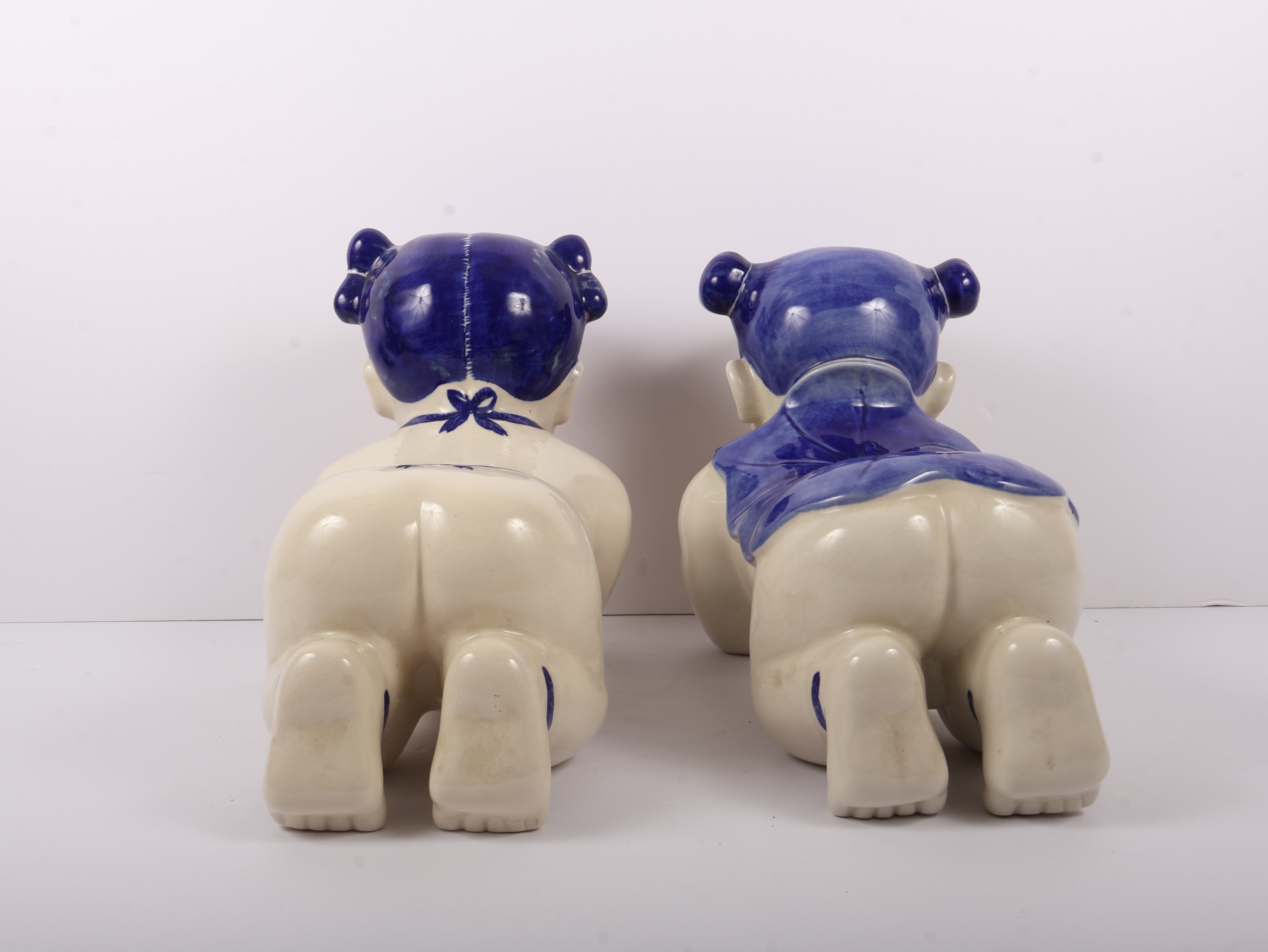 A Pair of Large Chinese Blue and White Porcelain Baby Pillows