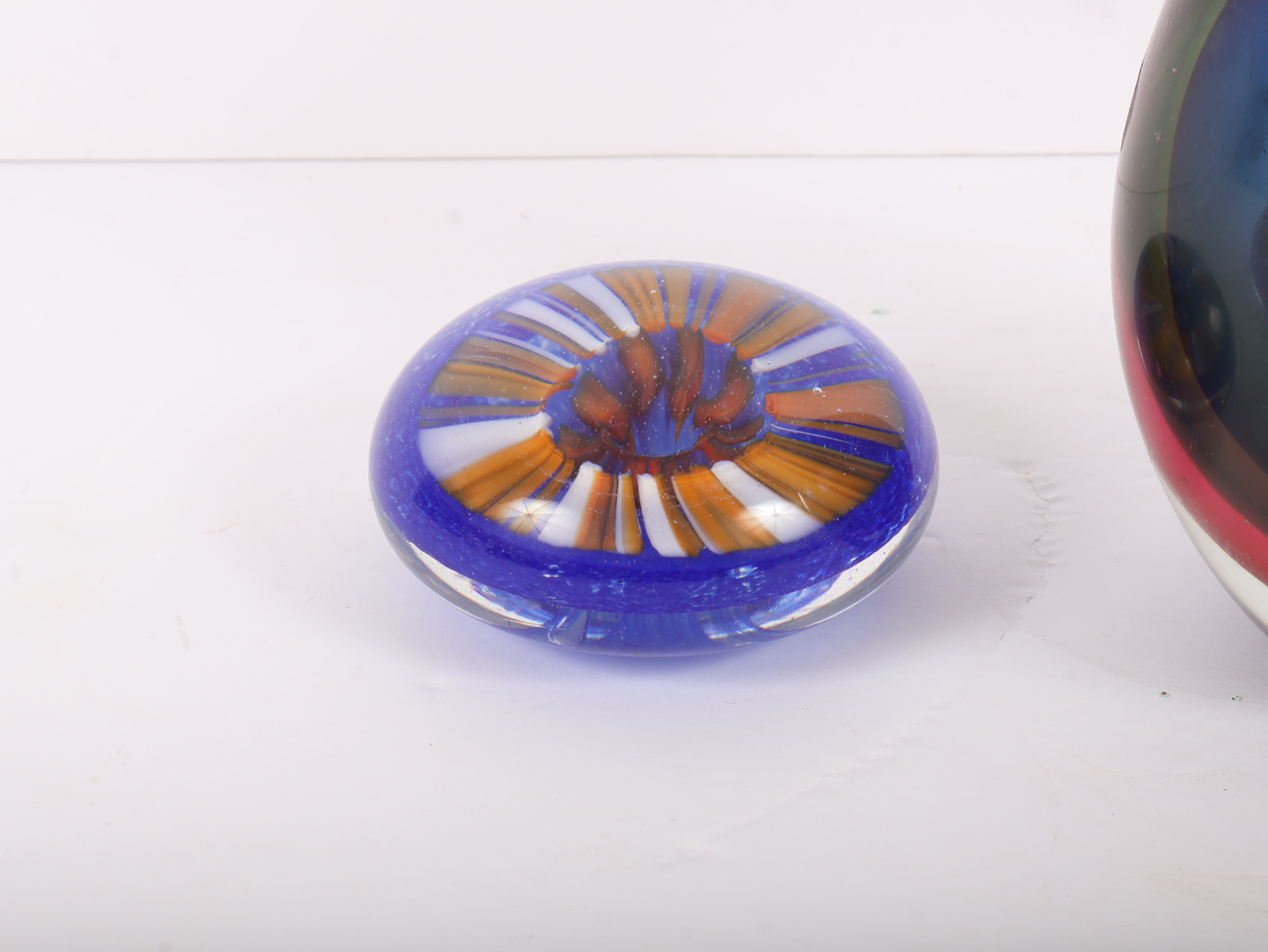 Two Pieces of Mid-Century Modern Art Glass including Murano Sommerso Bottle