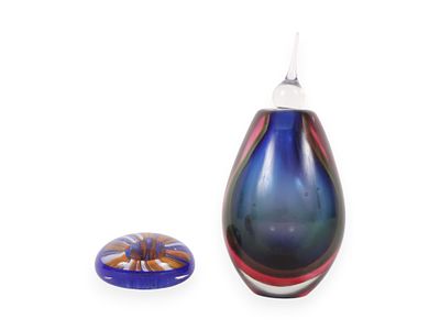 Two Pieces of Mid-Century Modern Art Glass including Murano Sommerso Bottle. A collection of two 