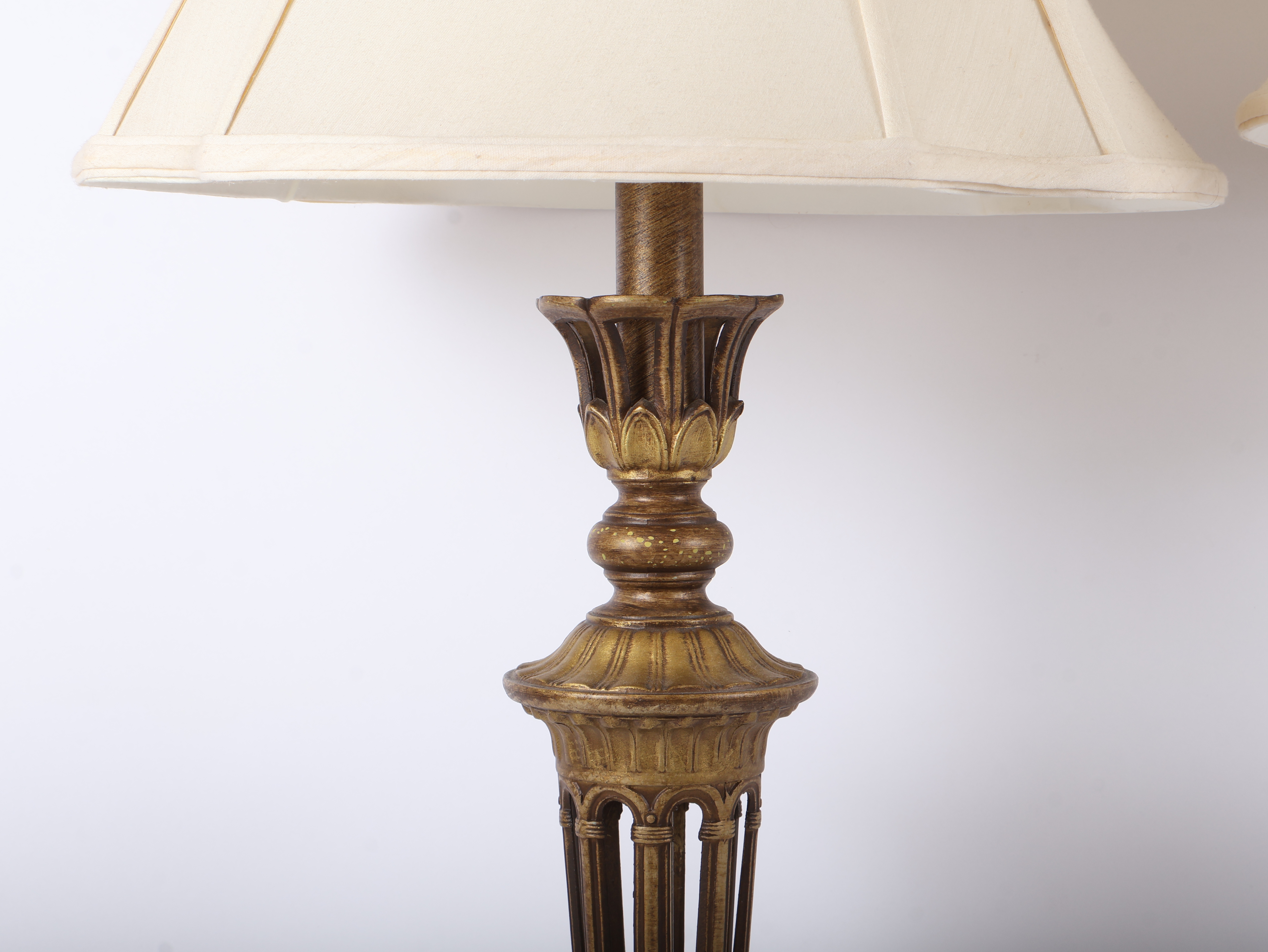 A Pair of Neoclassical Style Openwork Gilt Composition Table Lamps
