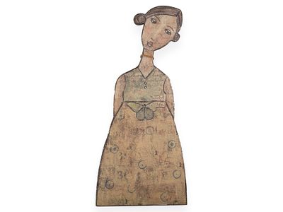 Kelly Rae Roberts for Creative Co-Op Whimsical Wood Figure Doorstop. This mixed media decorative 
