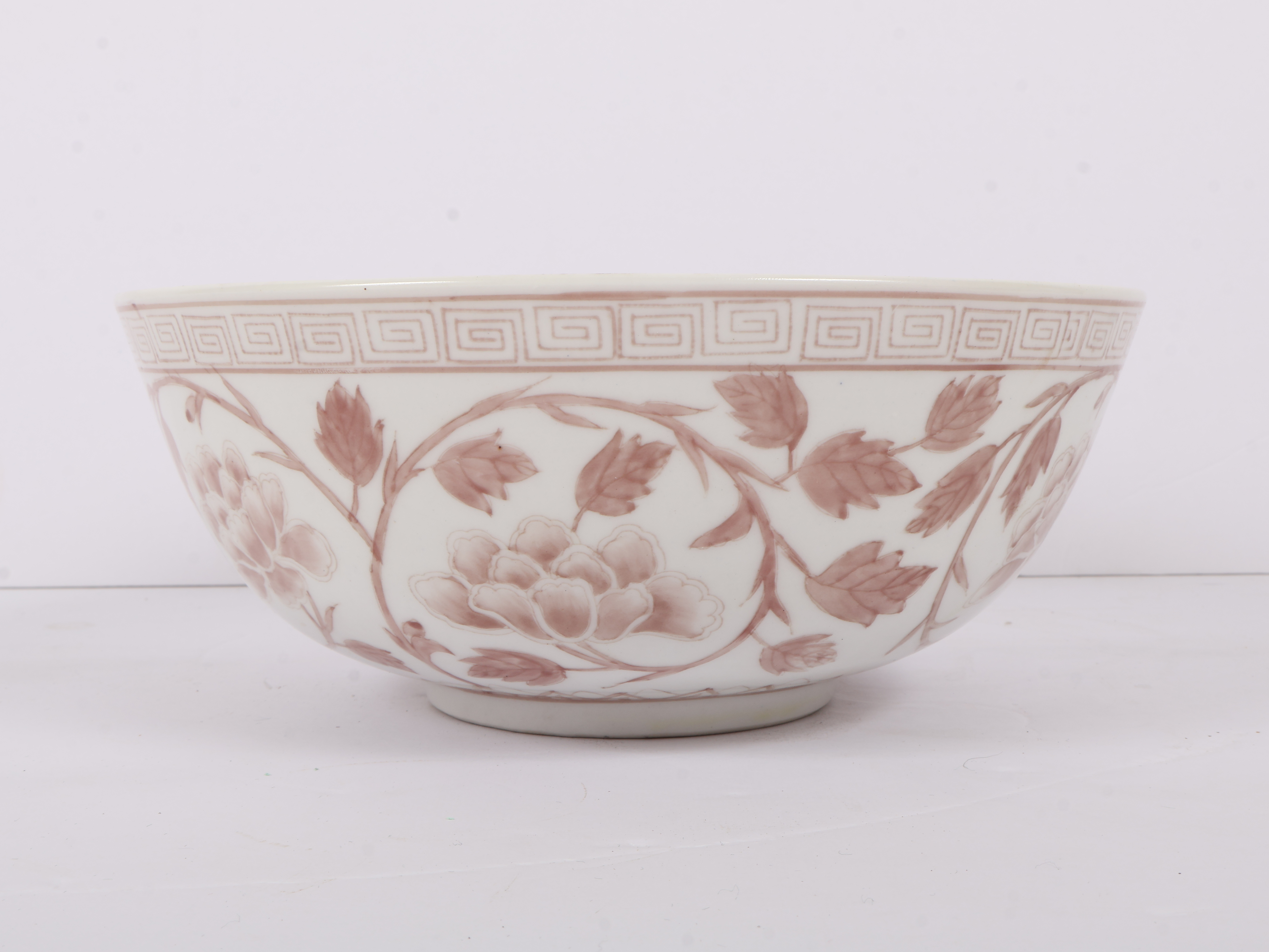 Chinese Underglaze Copper Red Porcelain Peony Scroll Bowl With Qianlong Mark