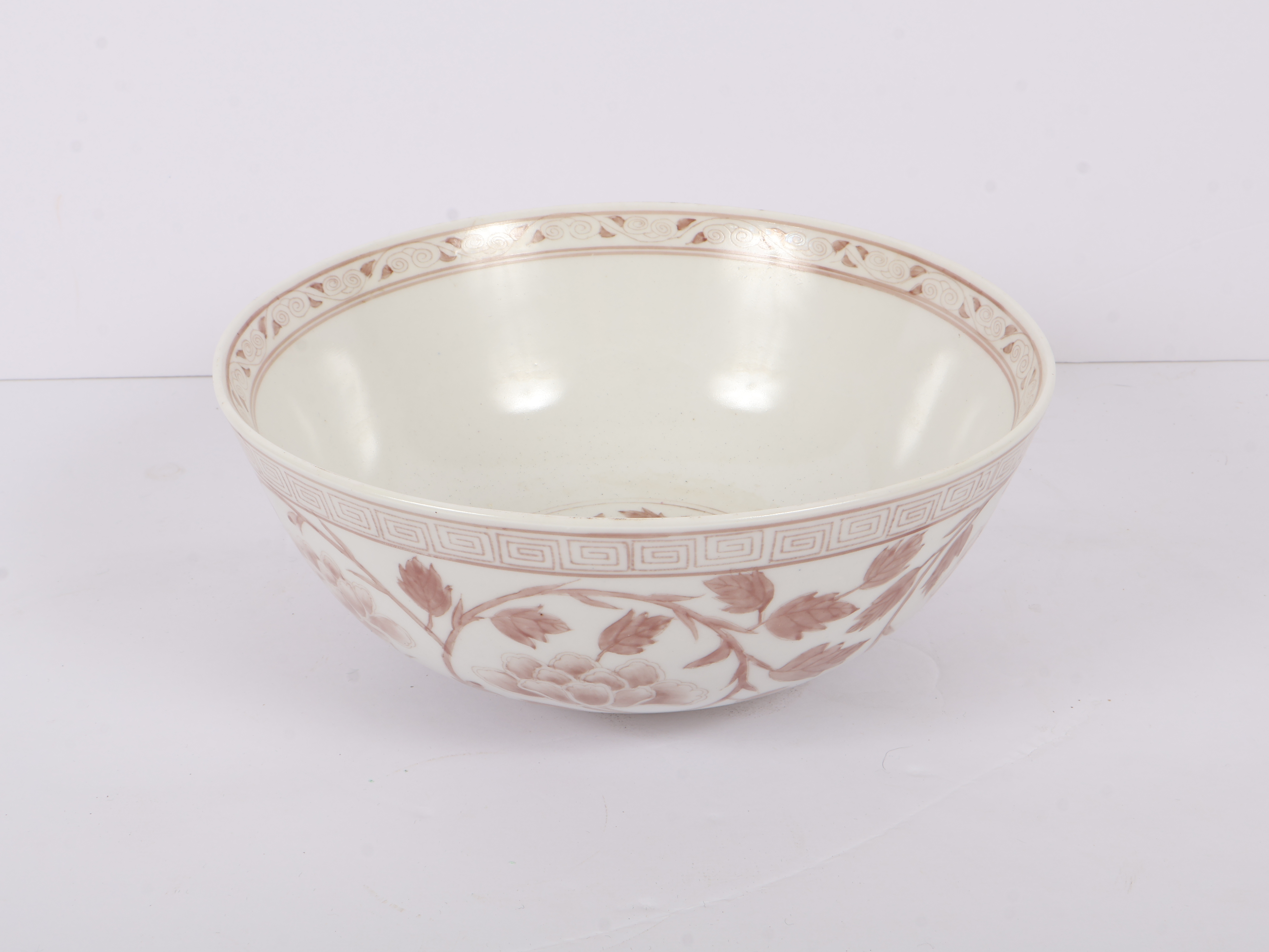Chinese Underglaze Copper Red Porcelain Peony Scroll Bowl With Qianlong Mark