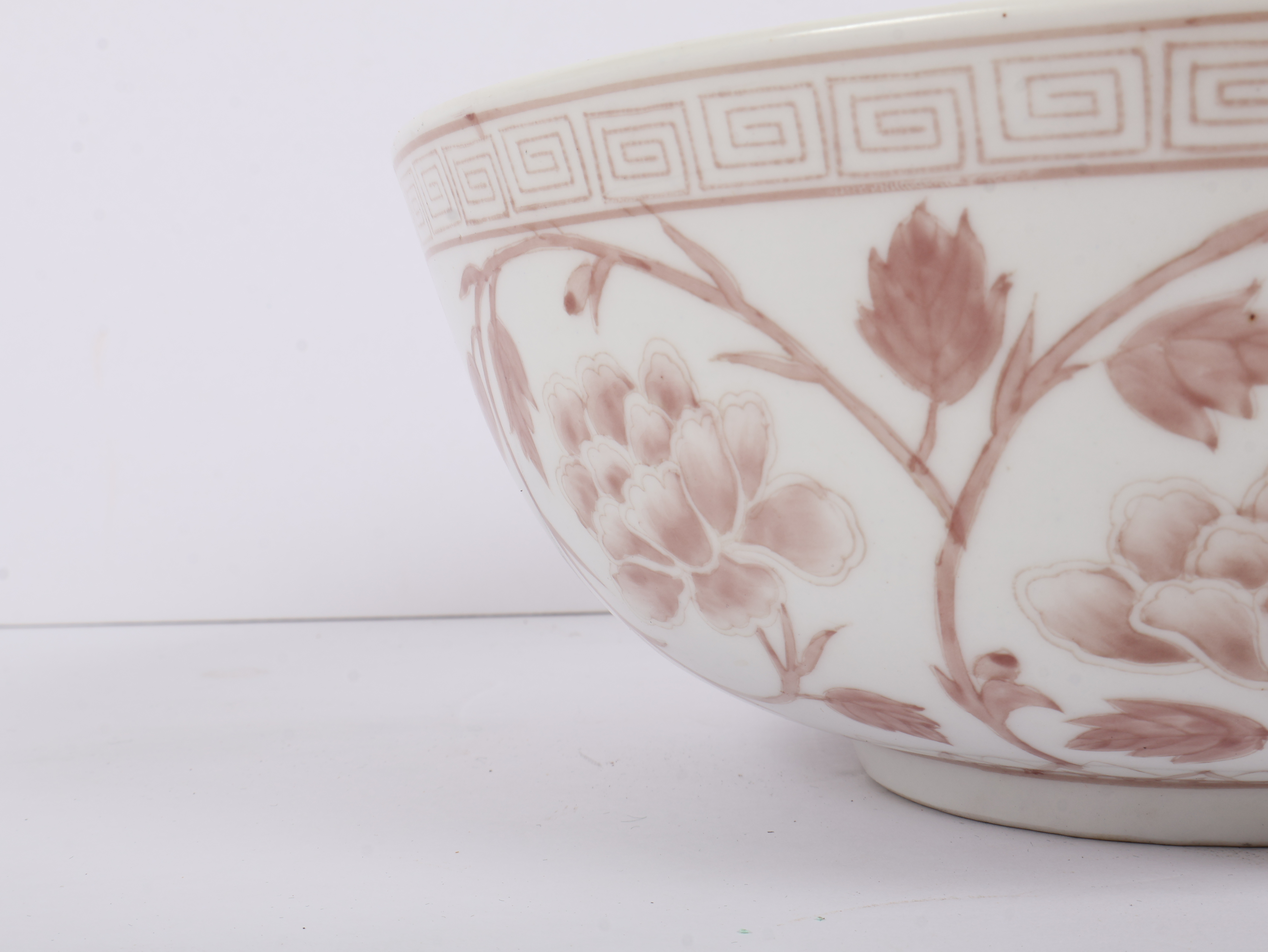 Chinese Underglaze Copper Red Porcelain Peony Scroll Bowl With Qianlong Mark