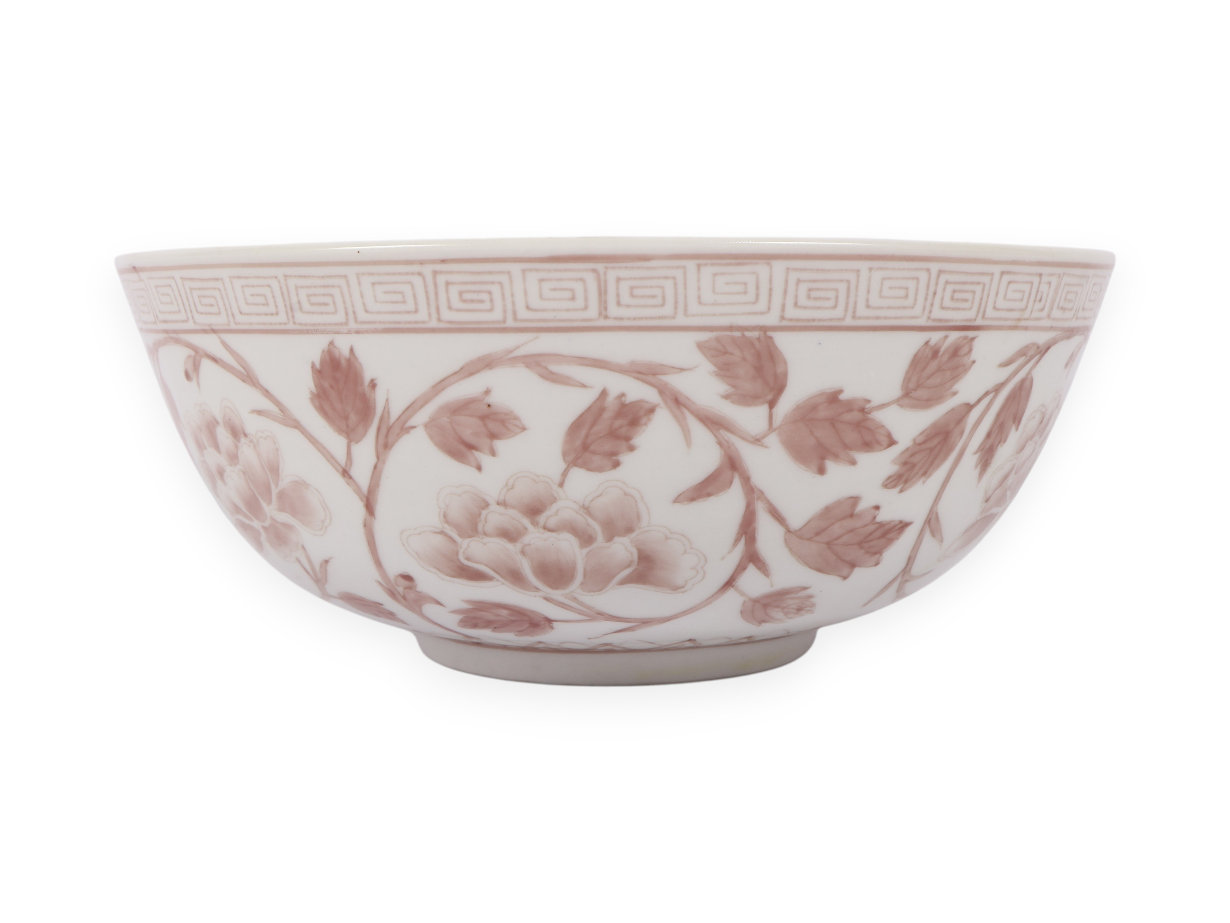Chinese Underglaze Copper Red Porcelain Peony Scroll Bowl With Qianlong Mark
