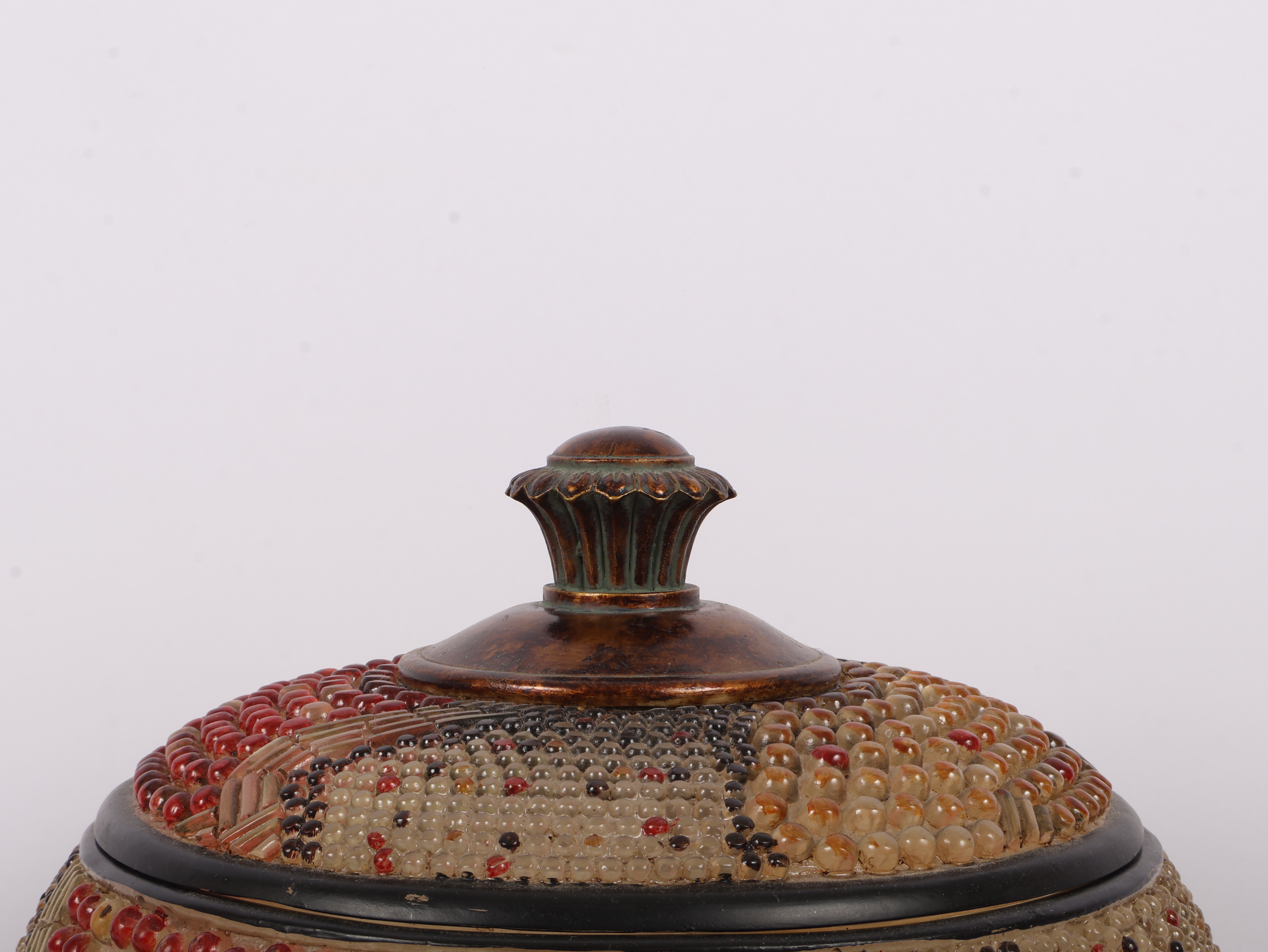 Large Contemporary Lidded Mosaic Art Glass Urn on Pedestal Base