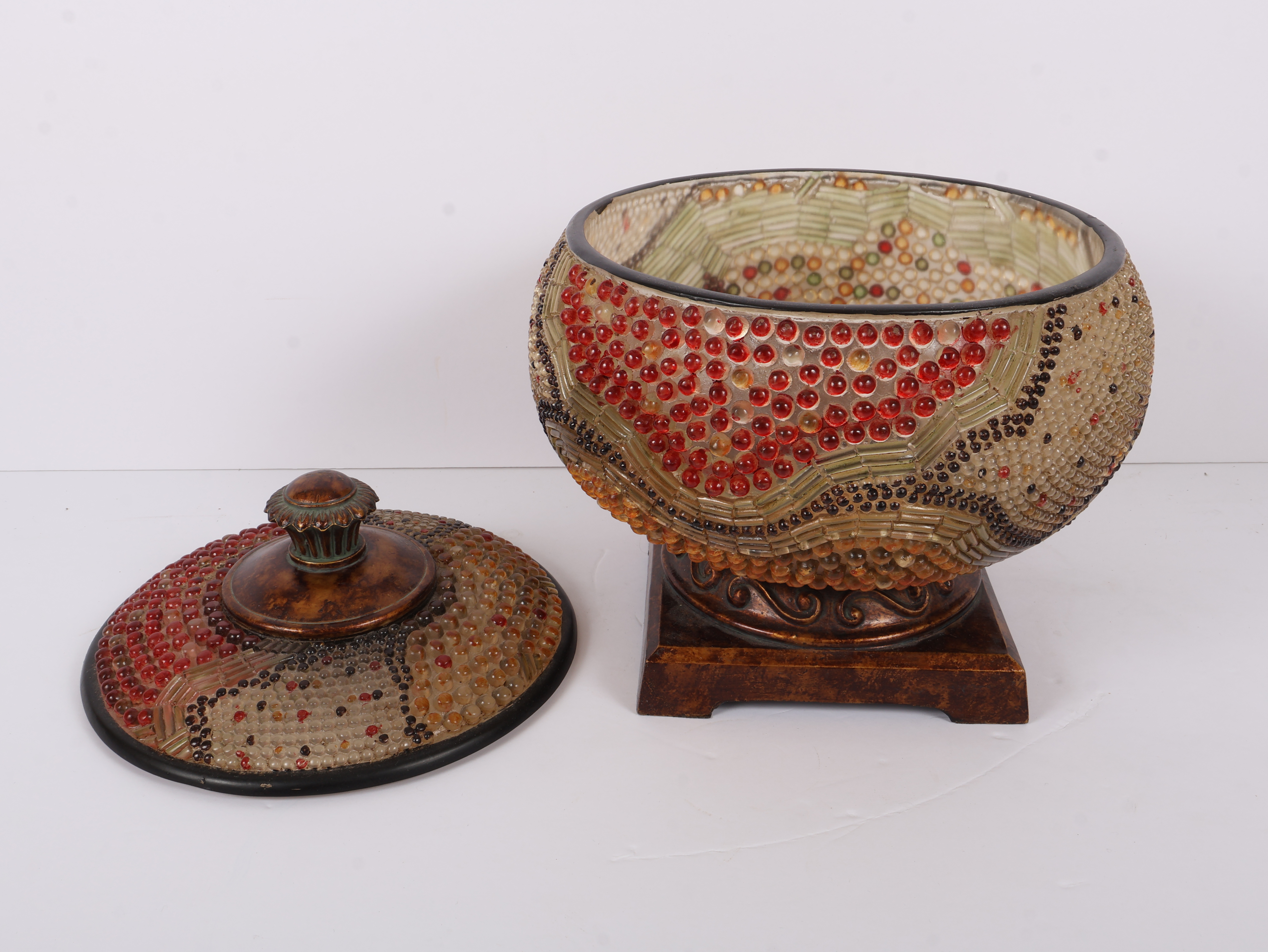 Large Contemporary Lidded Mosaic Art Glass Urn on Pedestal Base