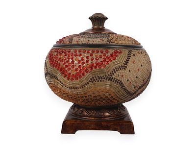 Large Contemporary Lidded Mosaic Art Glass Urn on Pedestal Base. This large contemporary 