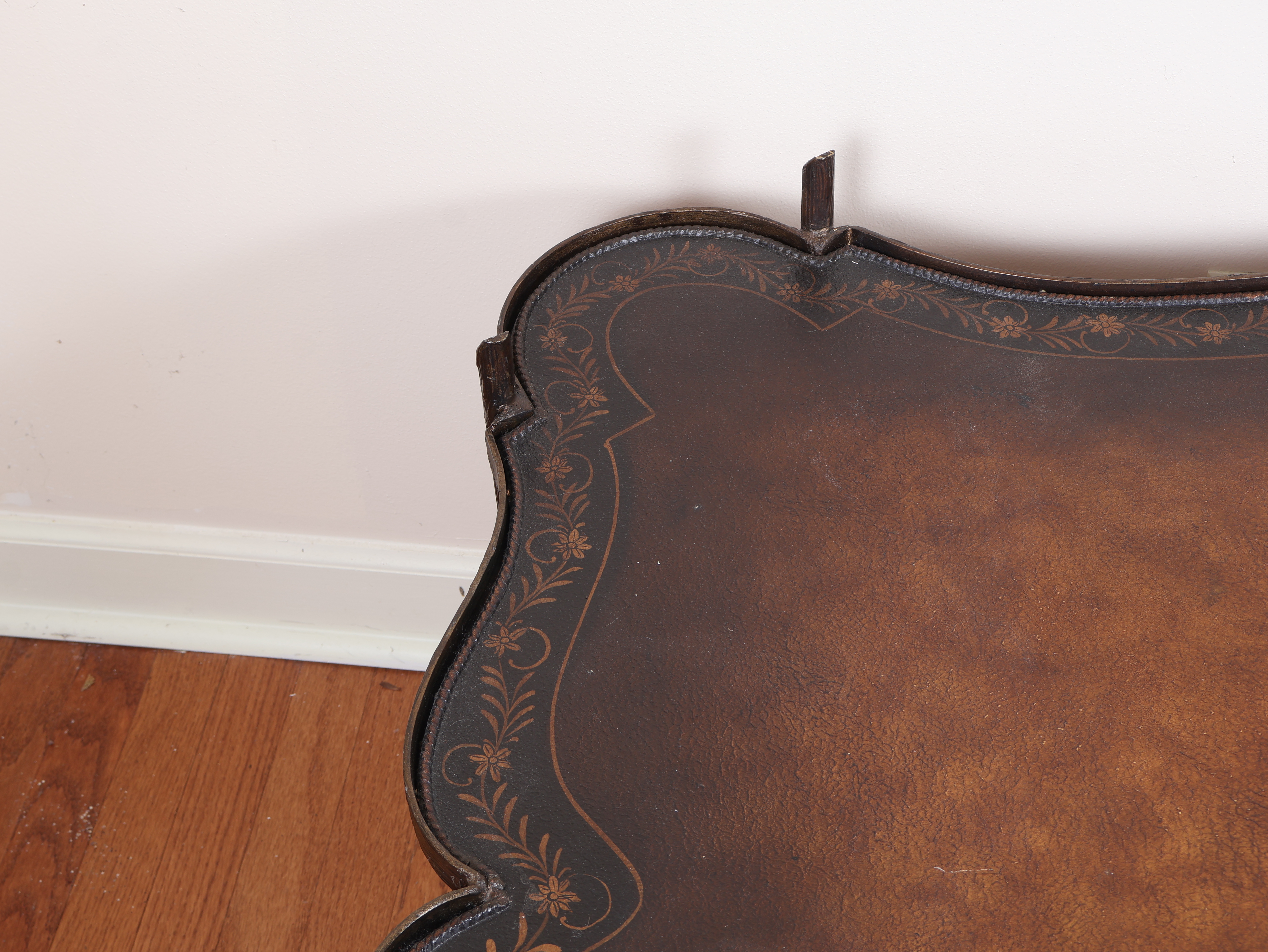 Maitland Smith Faux Bois Gilded Iron Coffee Table with Tooled Leather Top