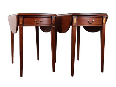 A Pair of Hickory Chair Historical James River Plantations Federal Style Mahogany Pembroke Tables. 