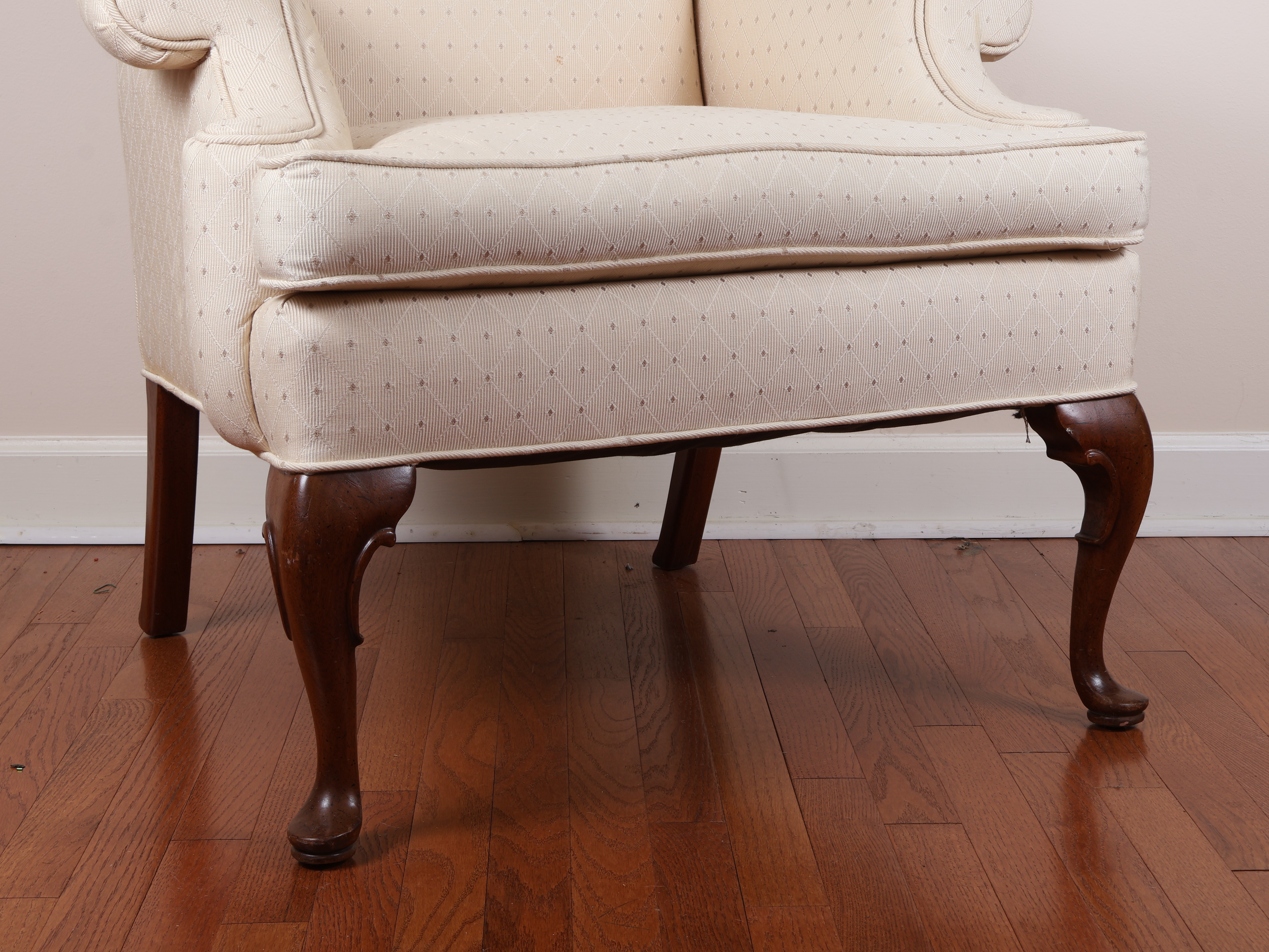 Queen Anne Style Shell Carved Wingback Armchair