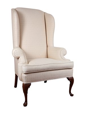 Queen Anne Style Shell Carved Wingback Armchair. A reproduction wingback armchair in the Queen 