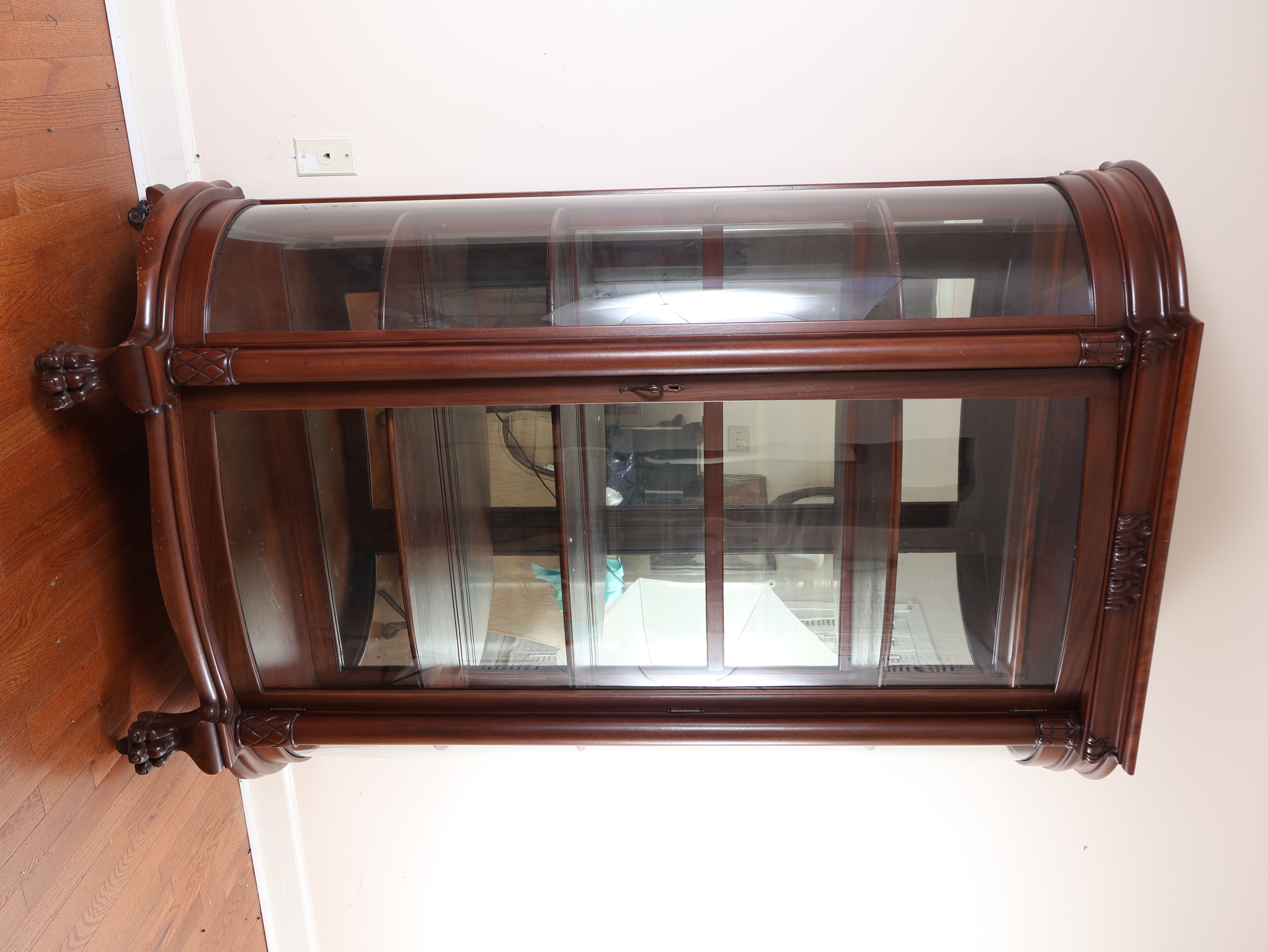 American Empire Style Mahogany Curved Glass China Cabinet