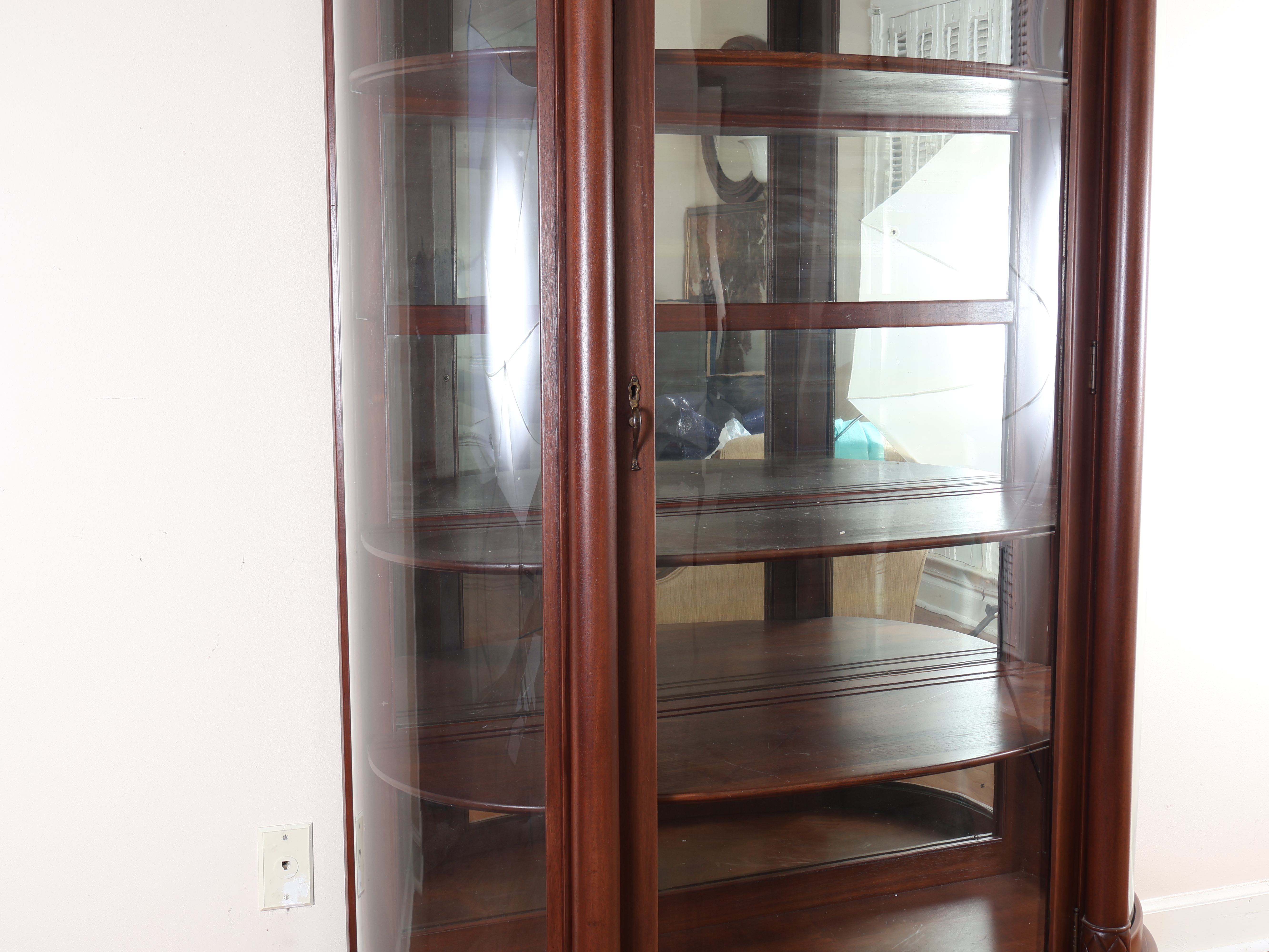 American Empire Style Mahogany Curved Glass China Cabinet