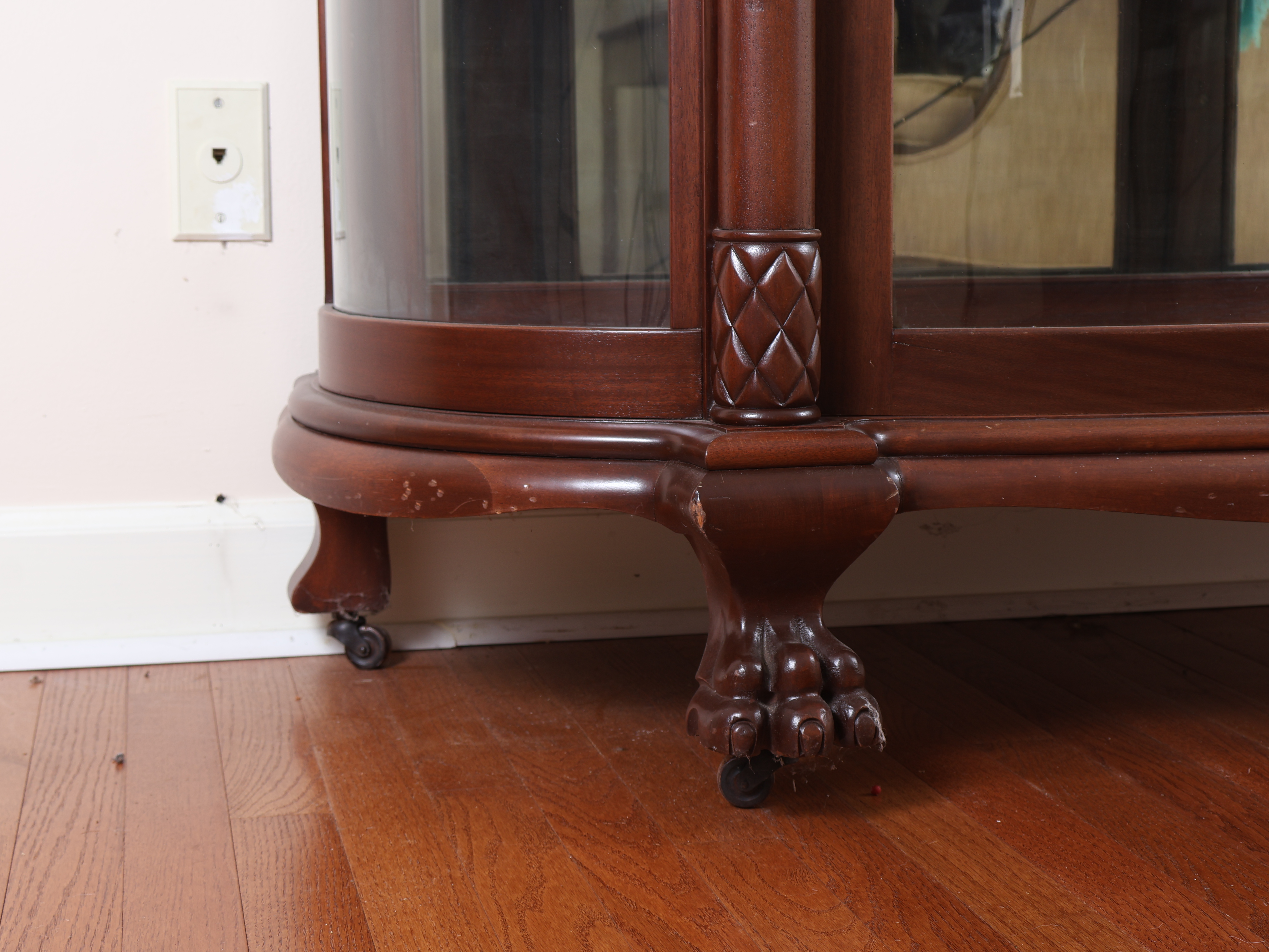American Empire Style Mahogany Curved Glass China Cabinet