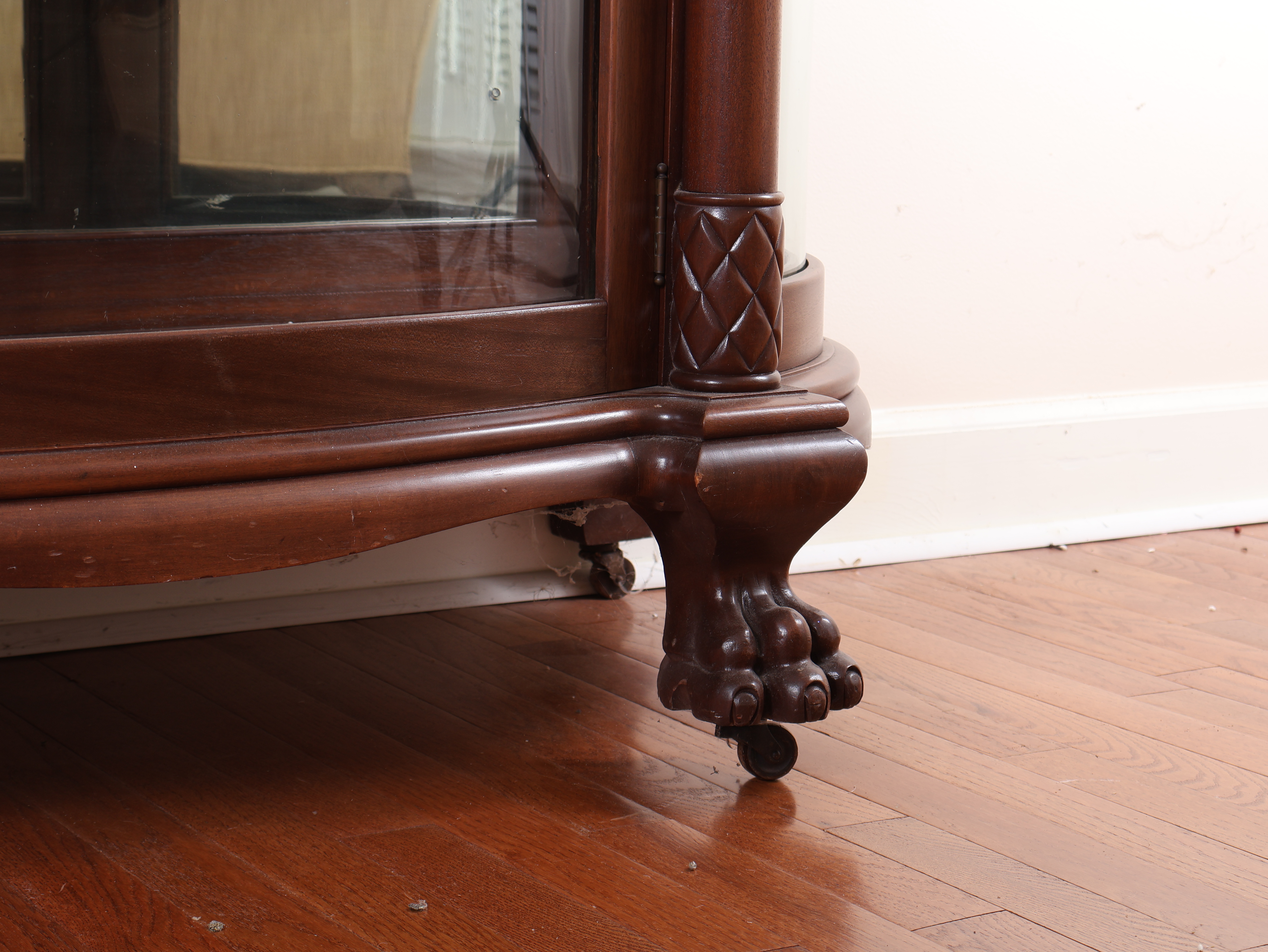 American Empire Style Mahogany Curved Glass China Cabinet