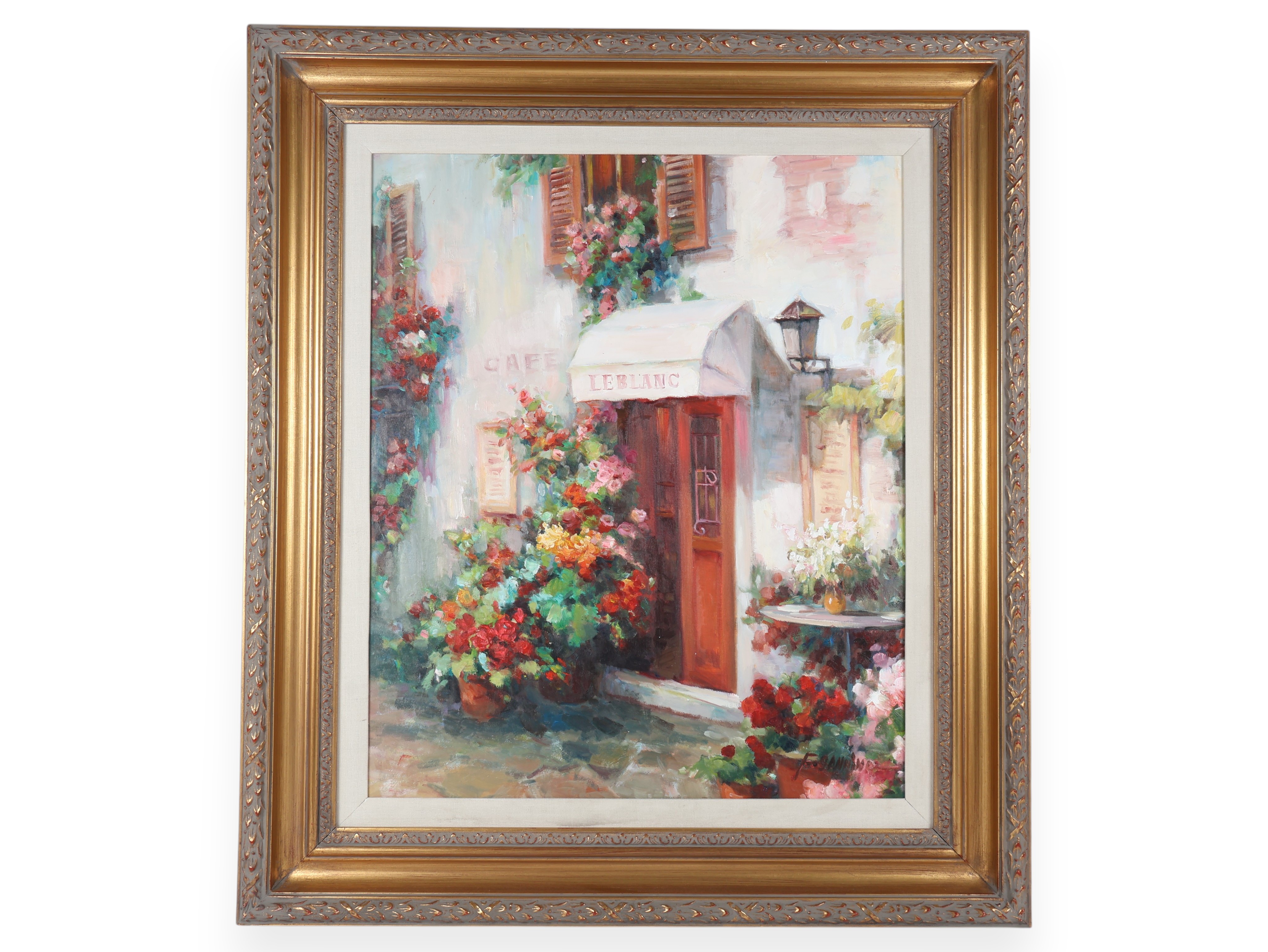 F. Sannino, Cafe Leblanc European Street Scene, Oil on Canvas