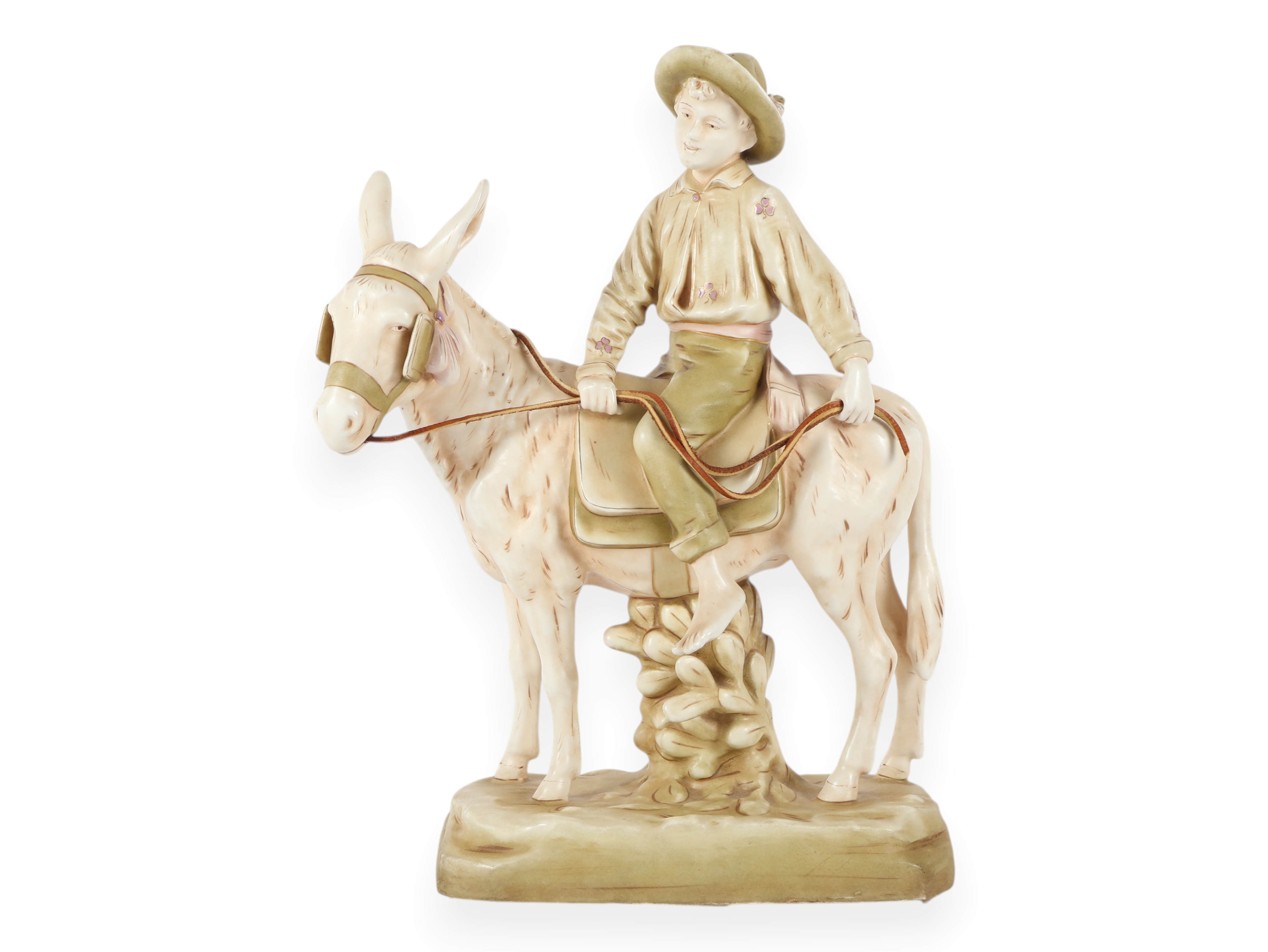Large Austrian Bisque Porcelain Figurine of a Boy Riding a Donkey