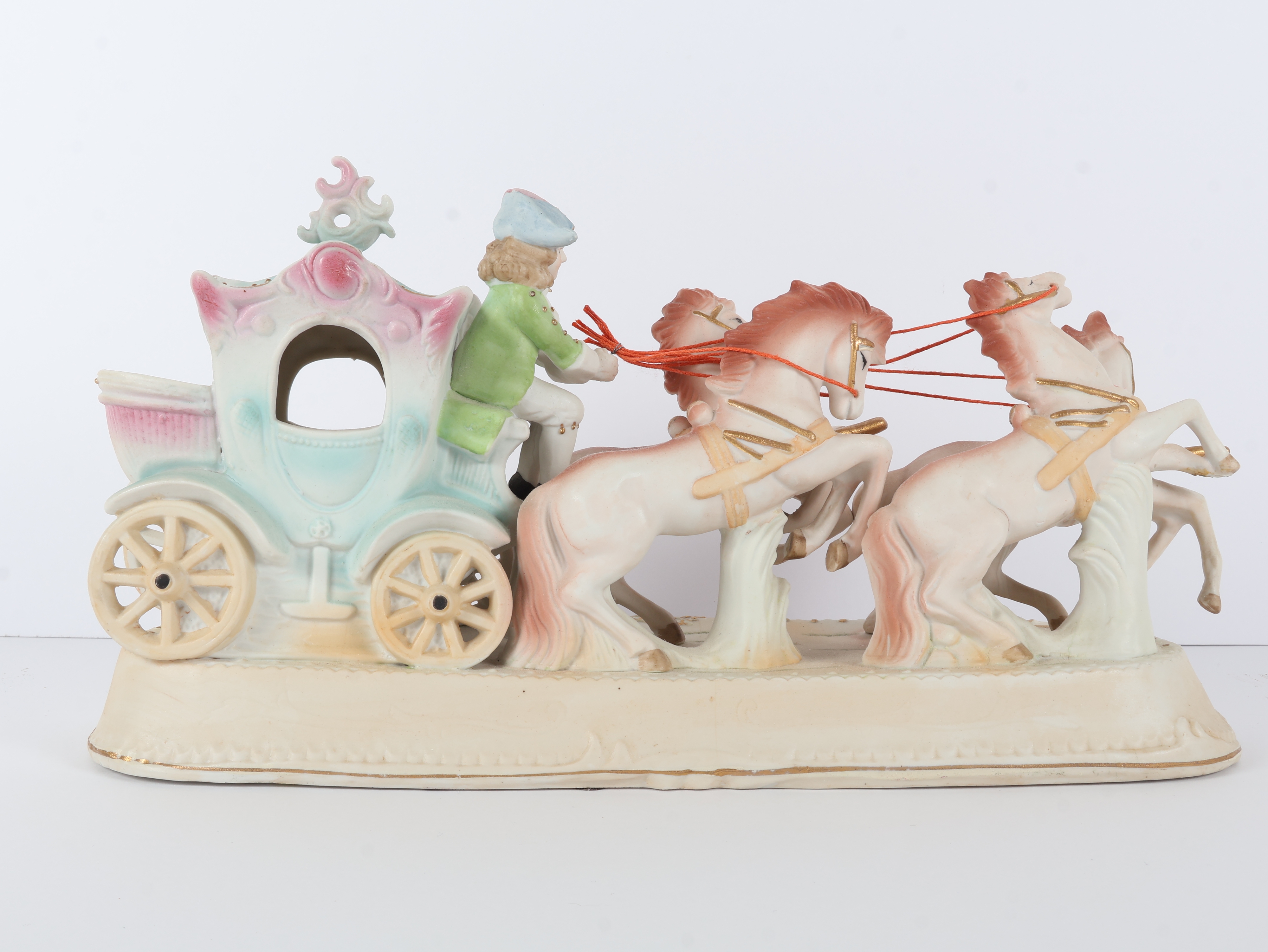 Paulux Hand Painted Porcelain Coach and Four Horse Figurine