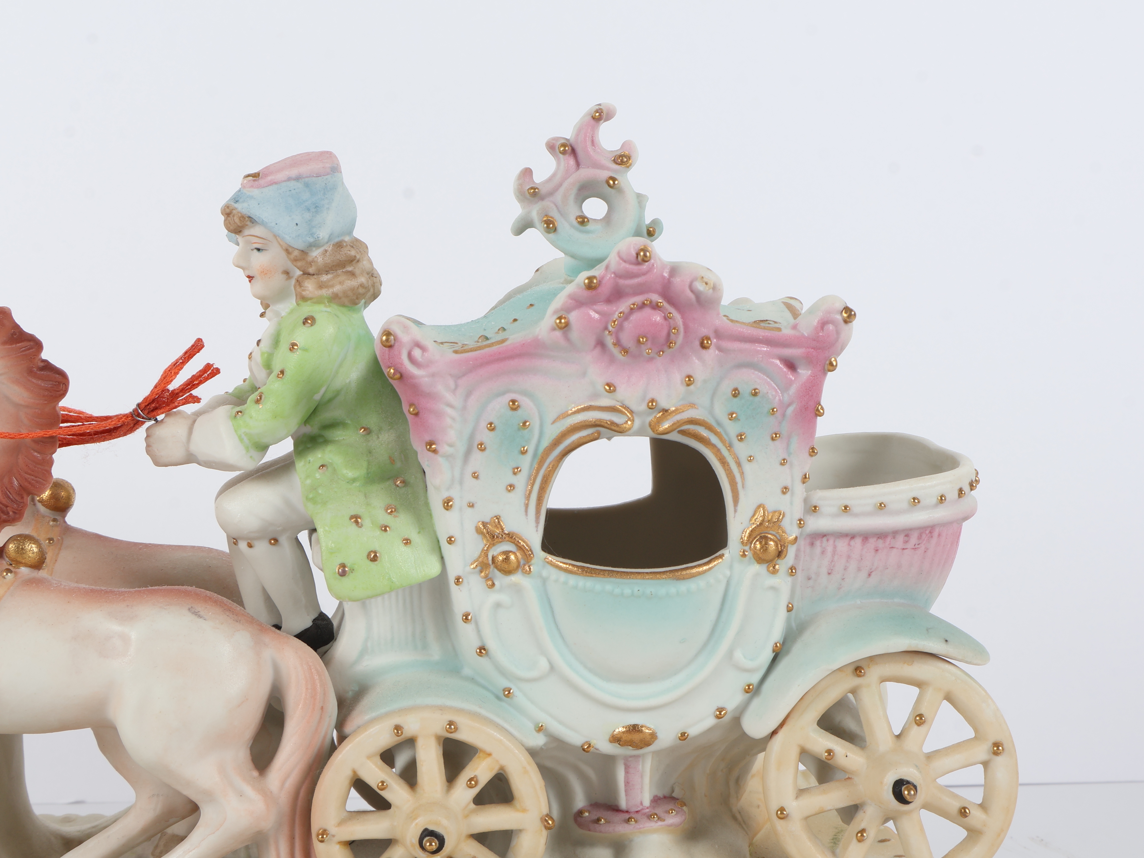 Paulux Hand Painted Porcelain Coach and Four Horse Figurine