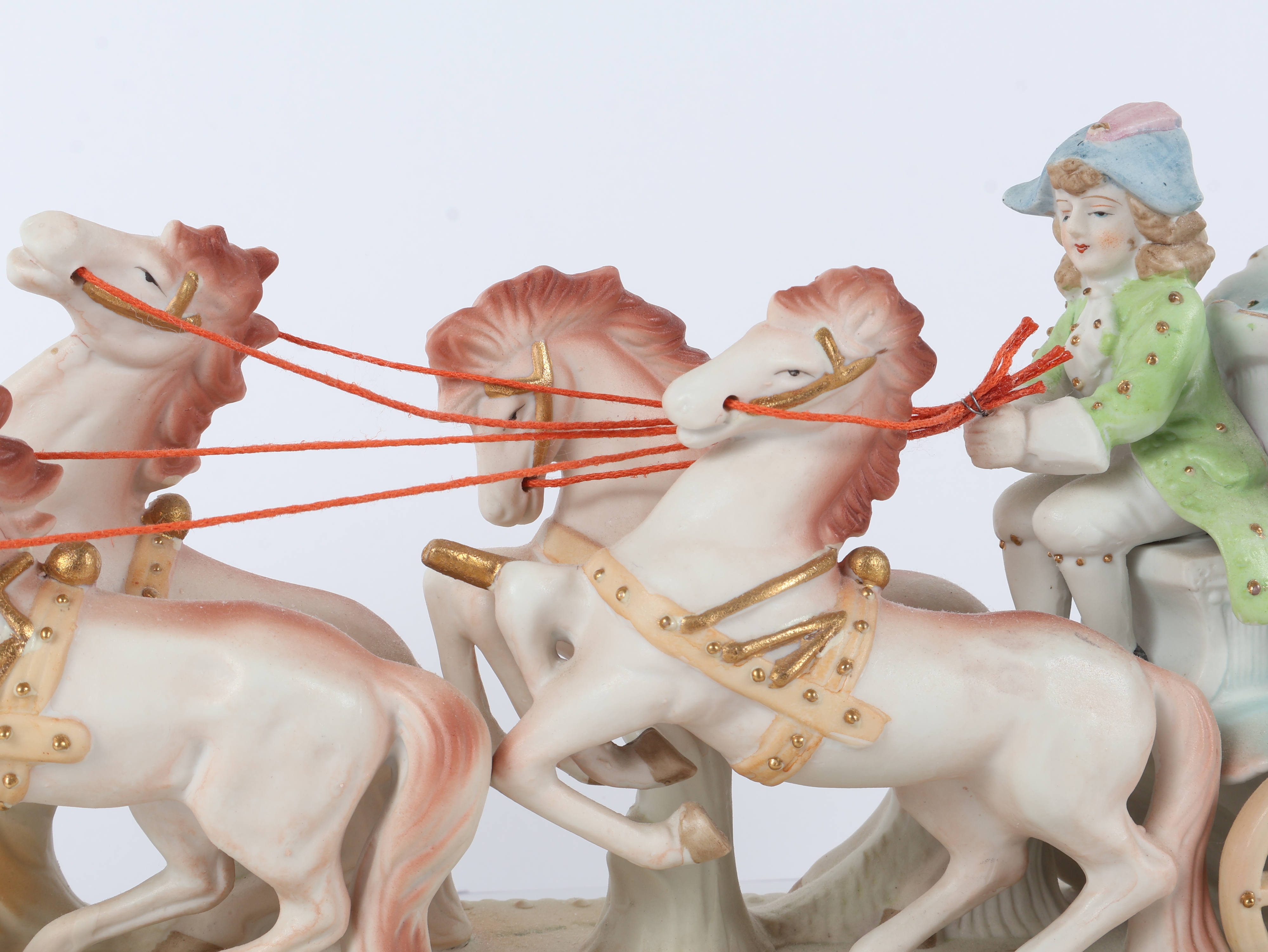 Paulux Hand Painted Porcelain Coach and Four Horse Figurine