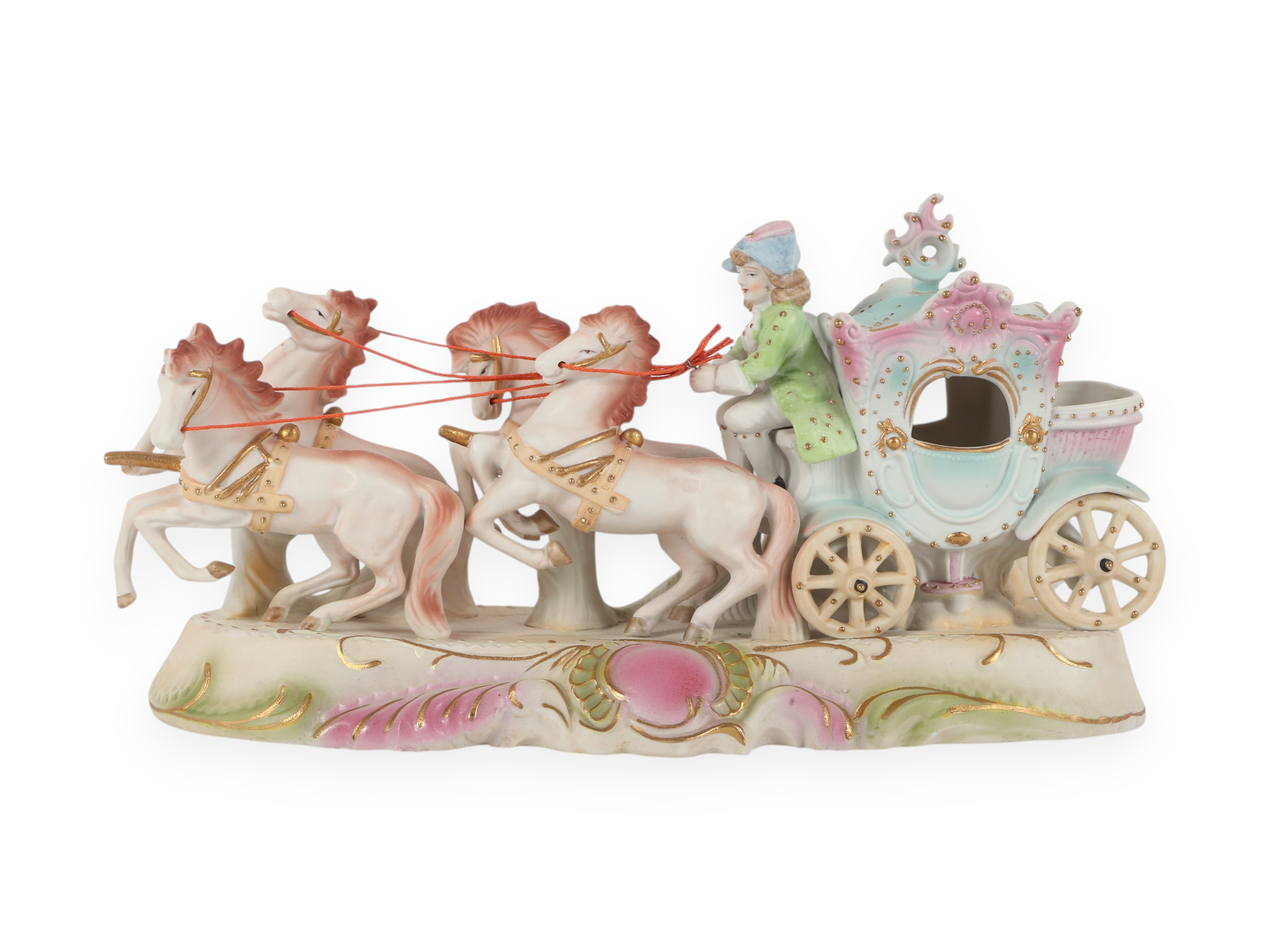 Paulux Hand Painted Porcelain Coach and Four Horse Figurine