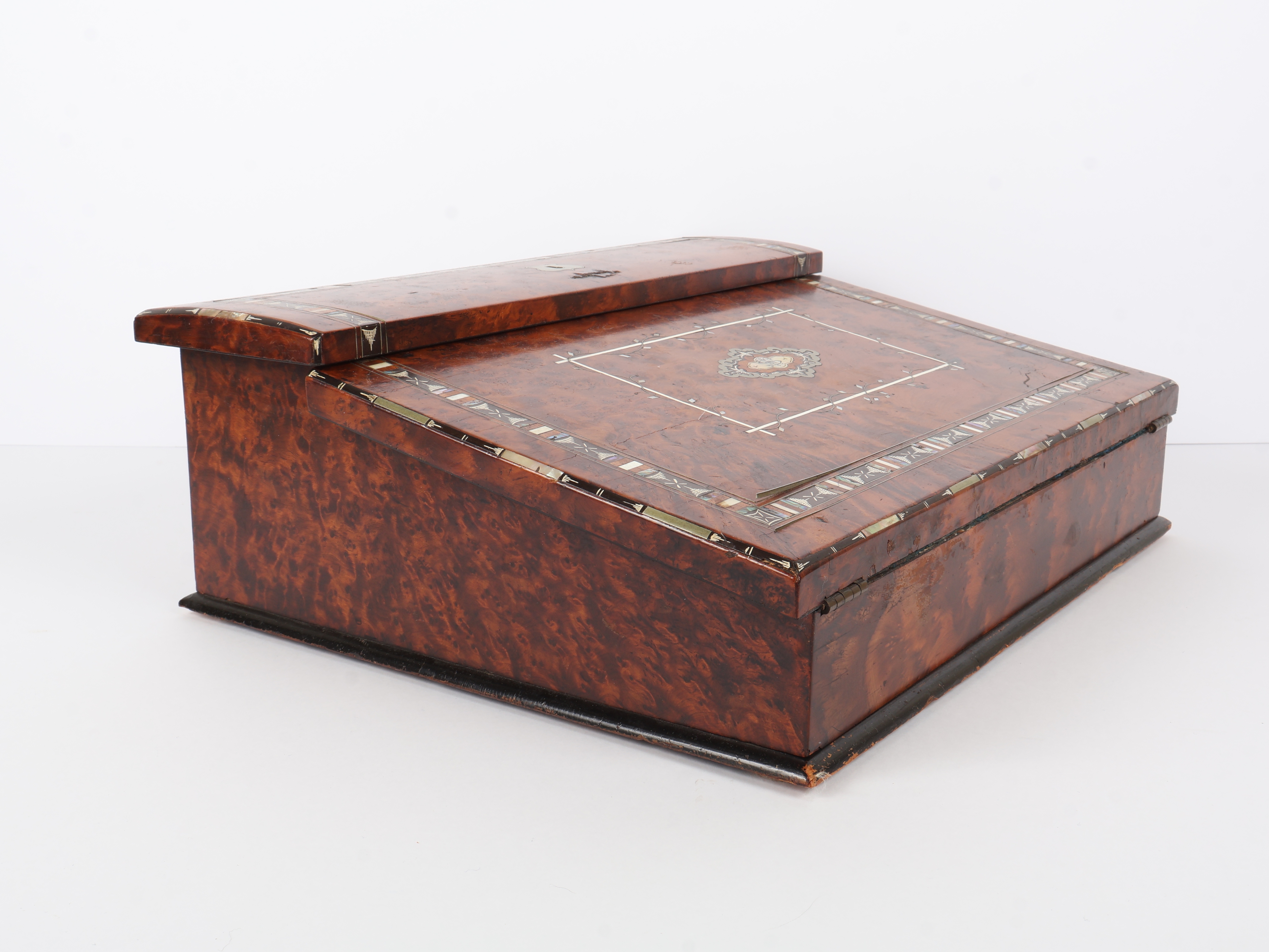 Victorian Inlaid Burl Wood Portable Writing Slope