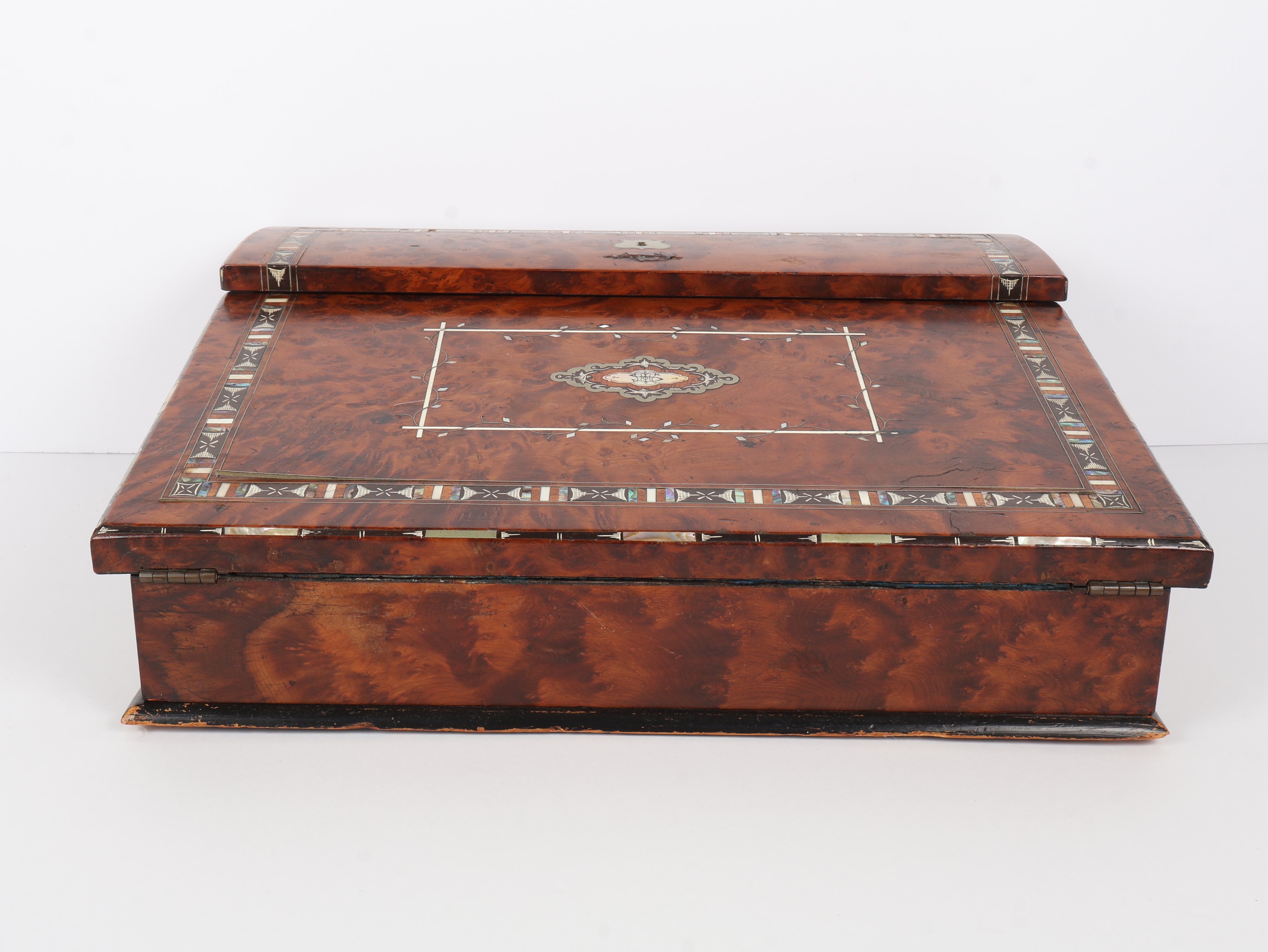 Victorian Inlaid Burl Wood Portable Writing Slope
