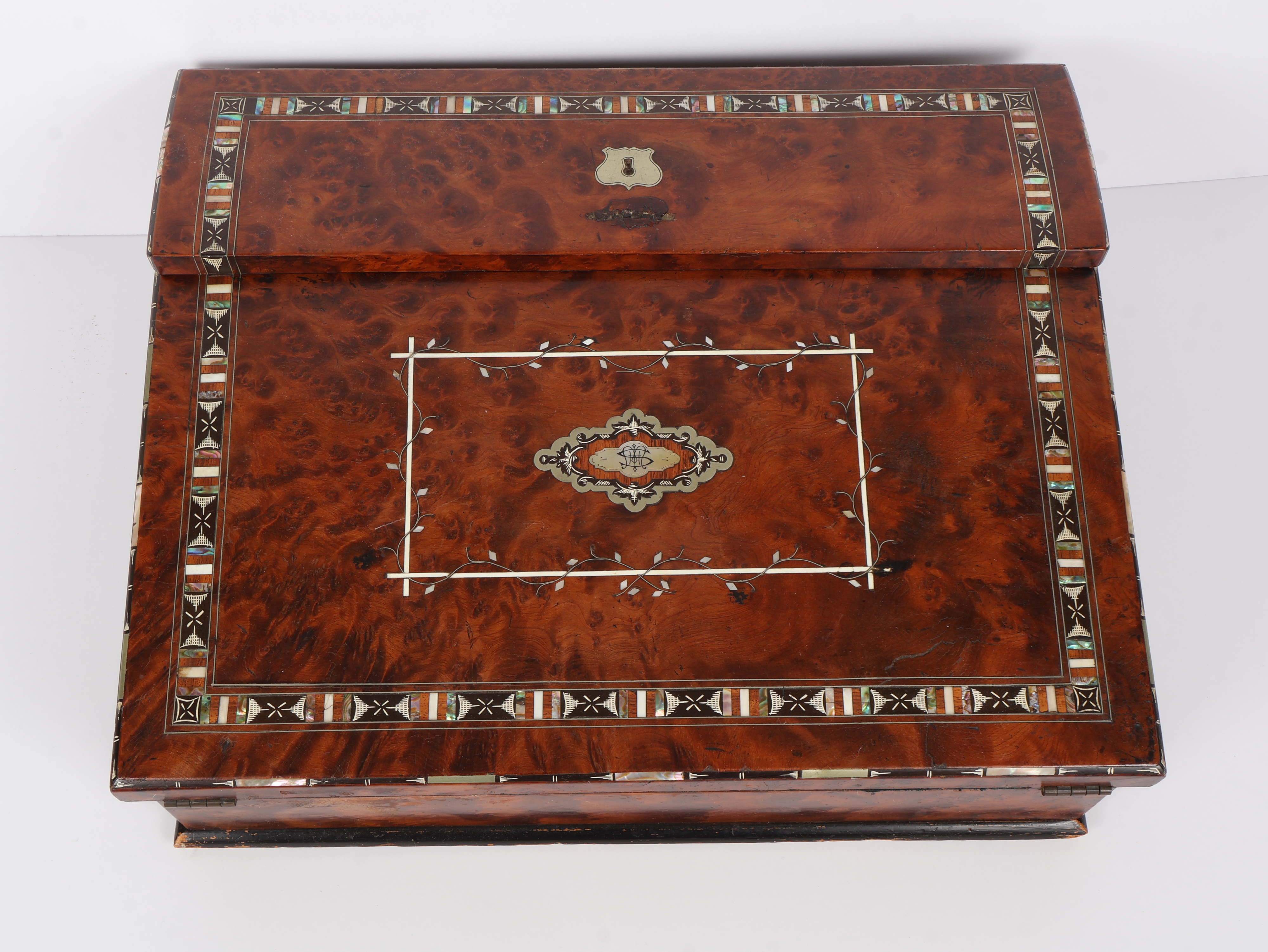 Victorian Inlaid Burl Wood Portable Writing Slope