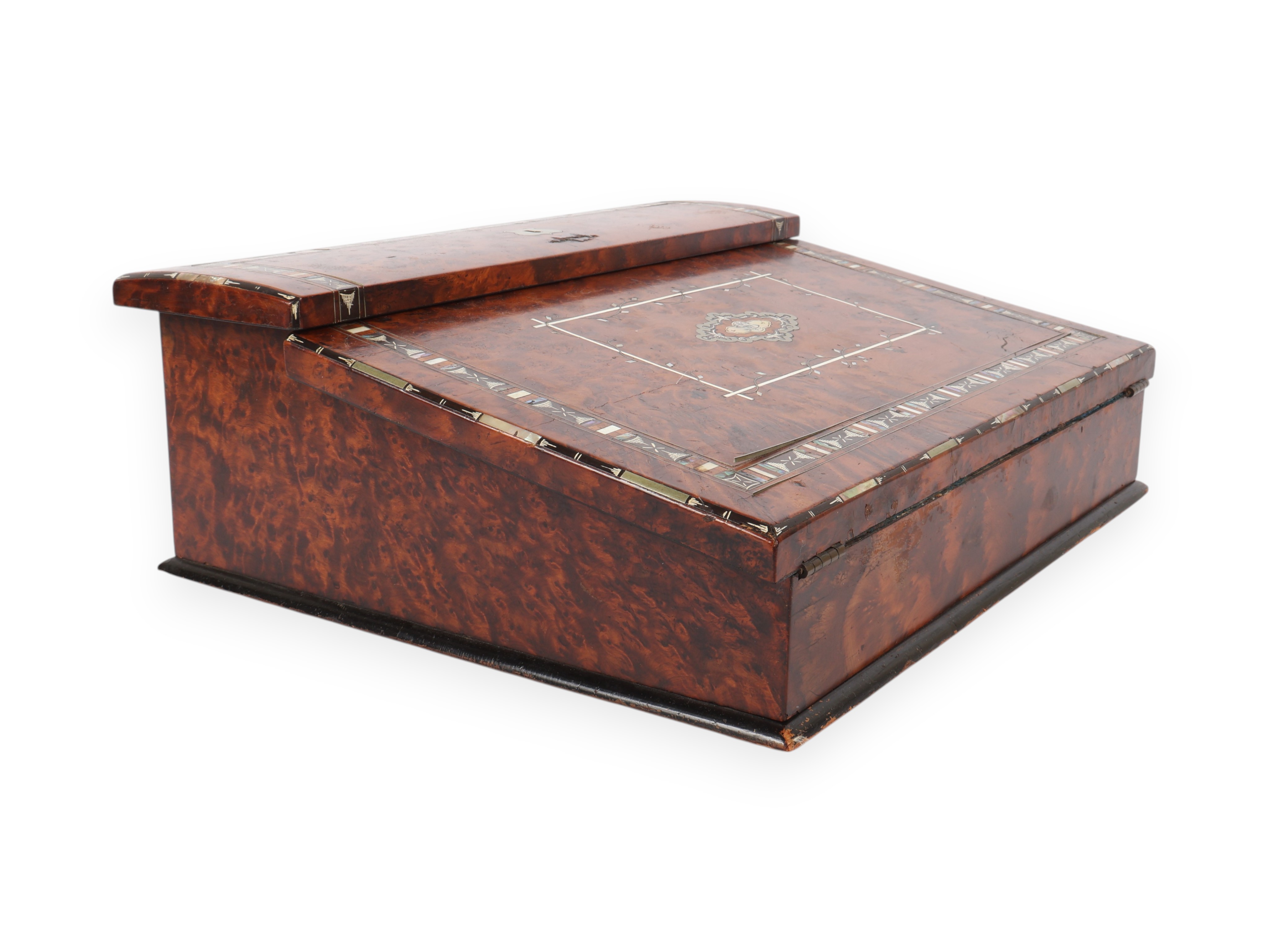 Victorian Inlaid Burl Wood Portable Writing Slope