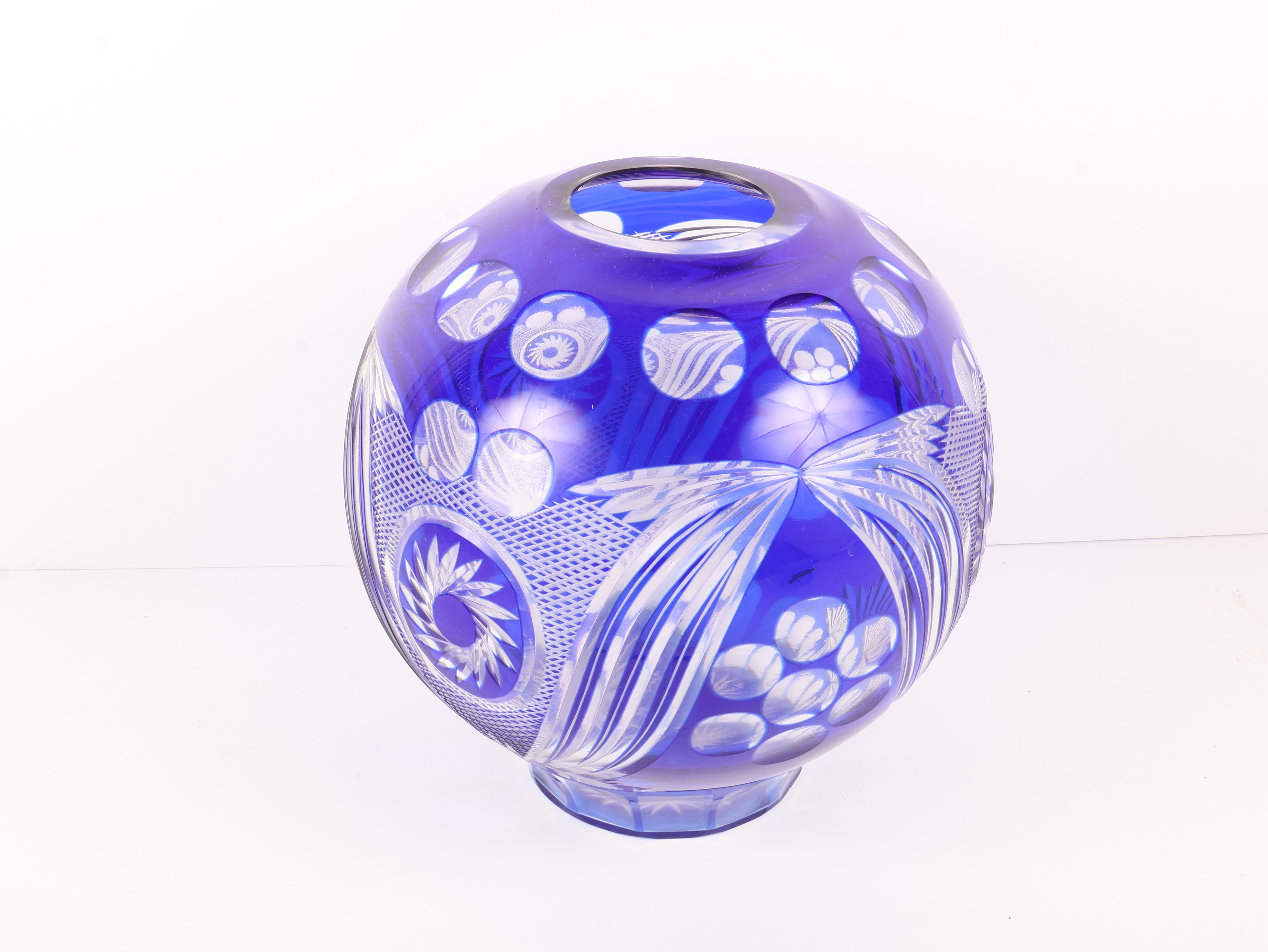 Cobalt Blue Cut-to-Clear Crystal Rose Bowl Vase