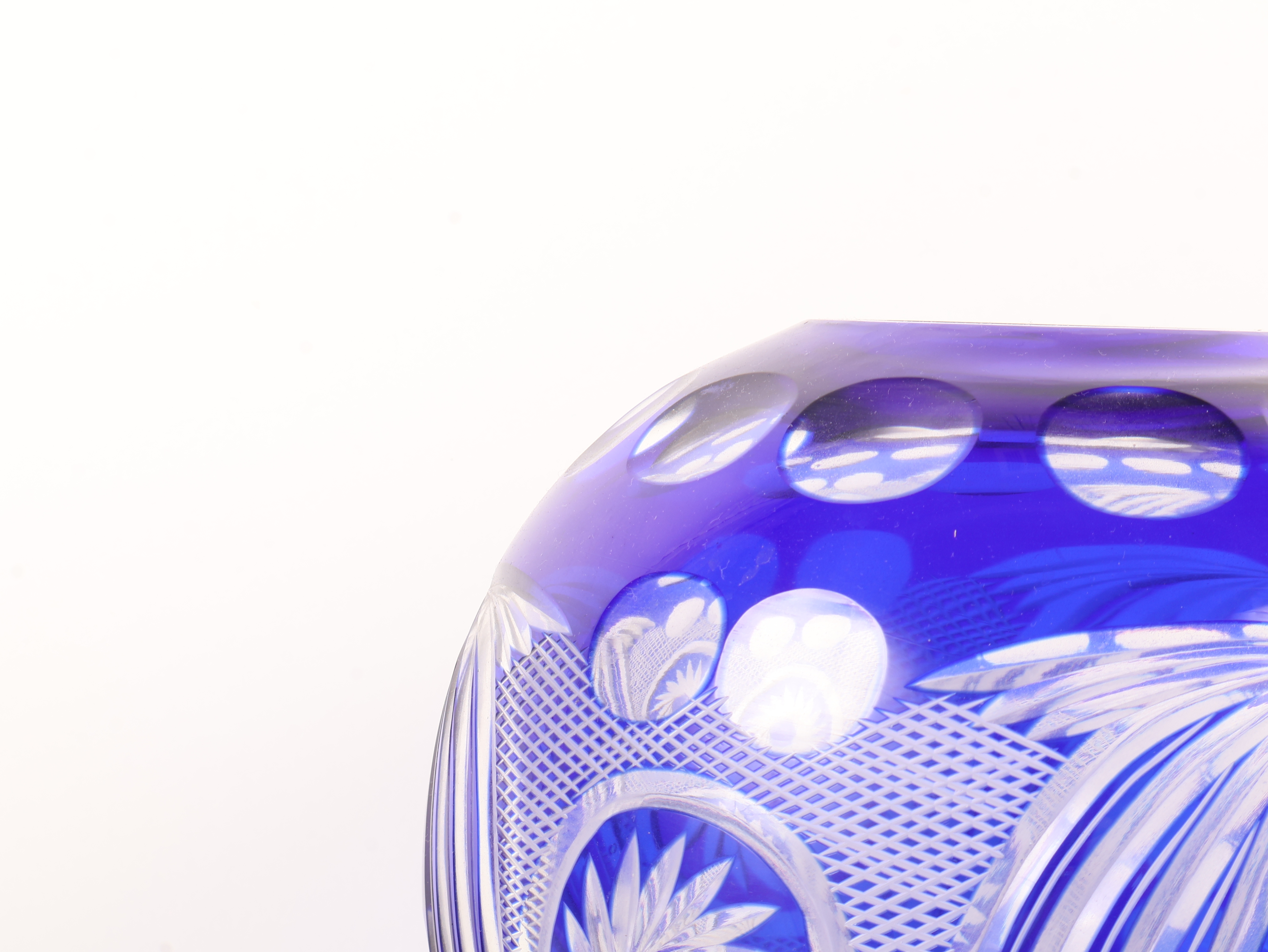 Cobalt Blue Cut-to-Clear Crystal Rose Bowl Vase