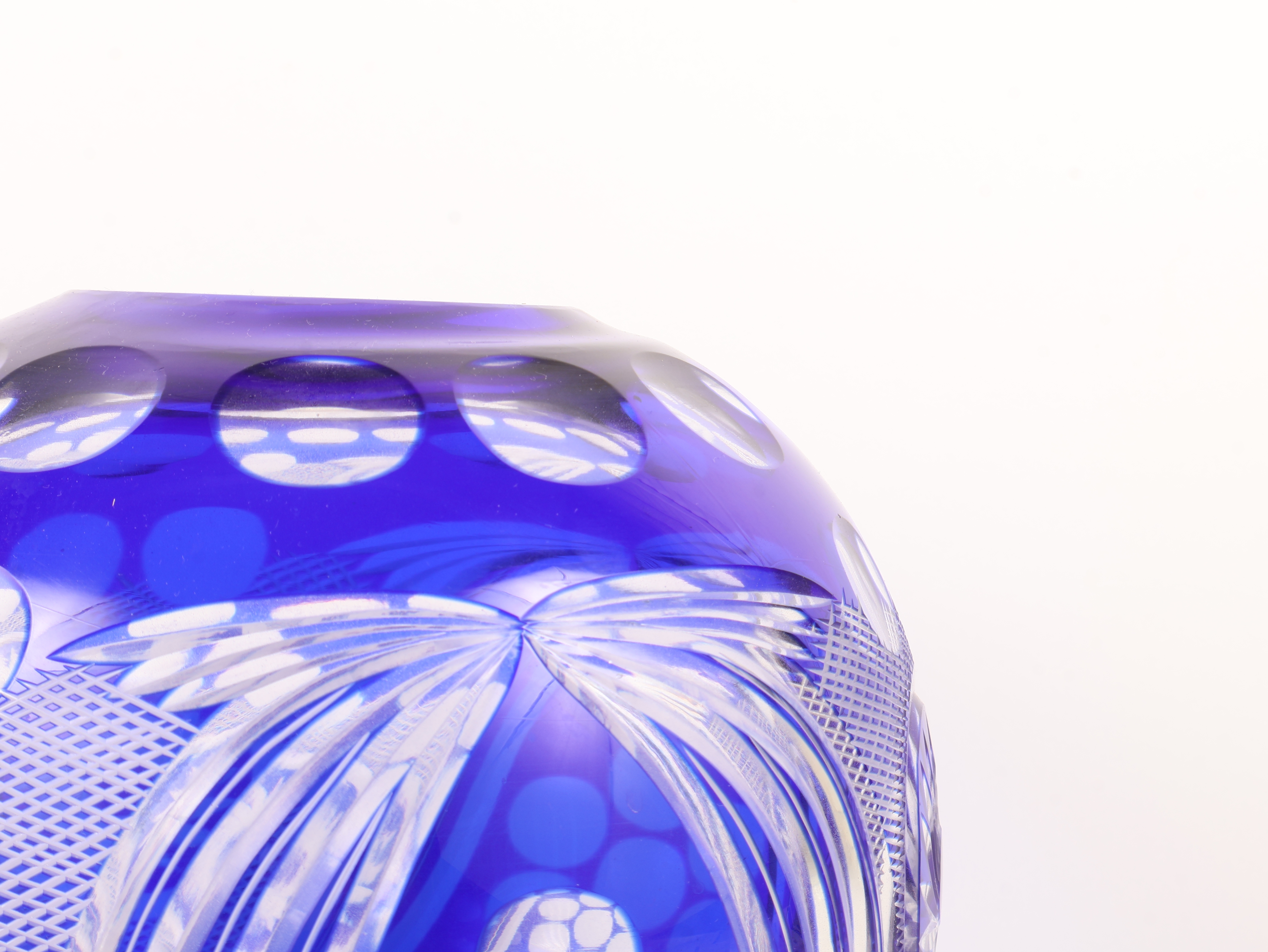Cobalt Blue Cut-to-Clear Crystal Rose Bowl Vase