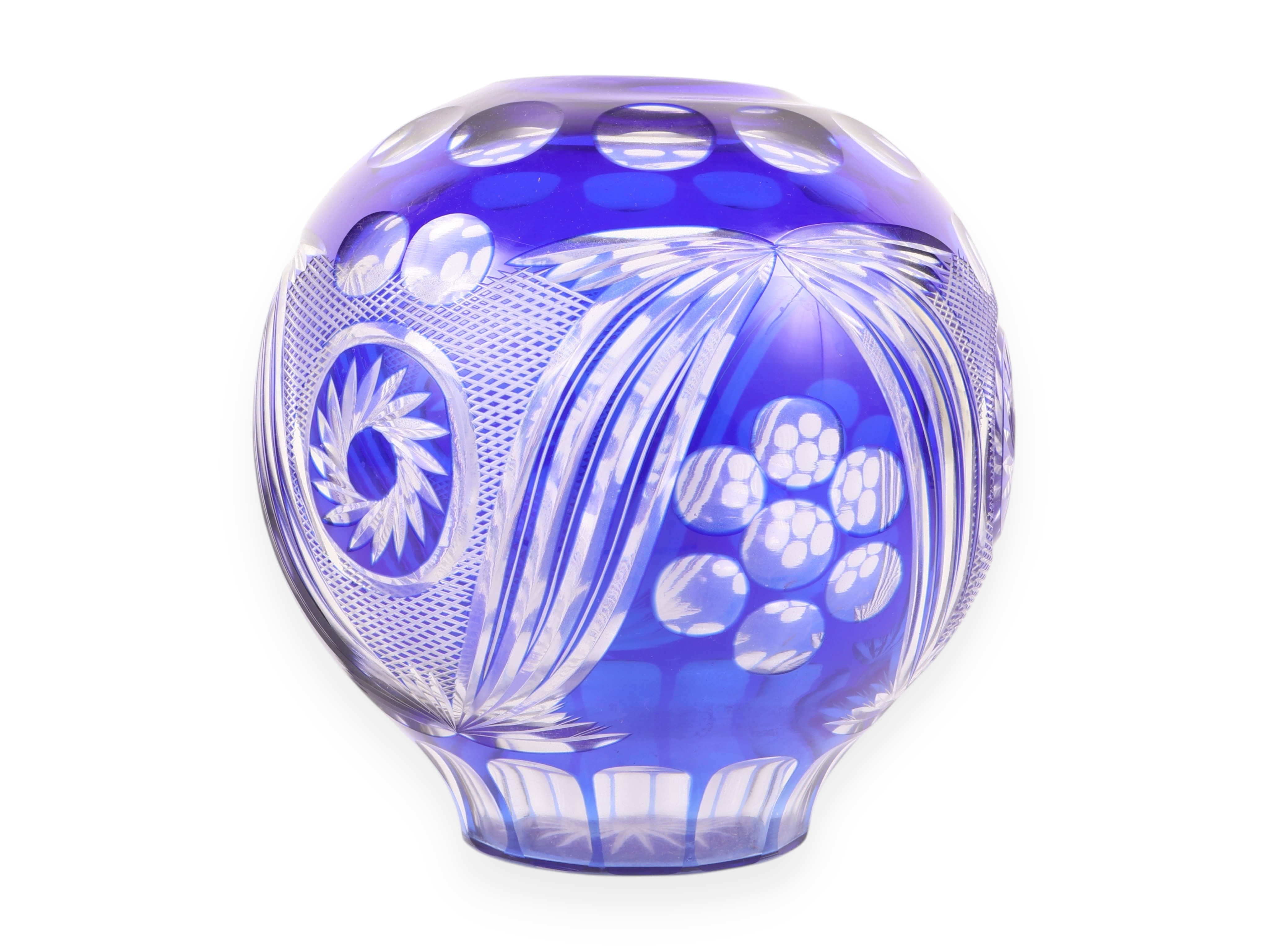 Cobalt Blue Cut-to-Clear Crystal Rose Bowl Vase