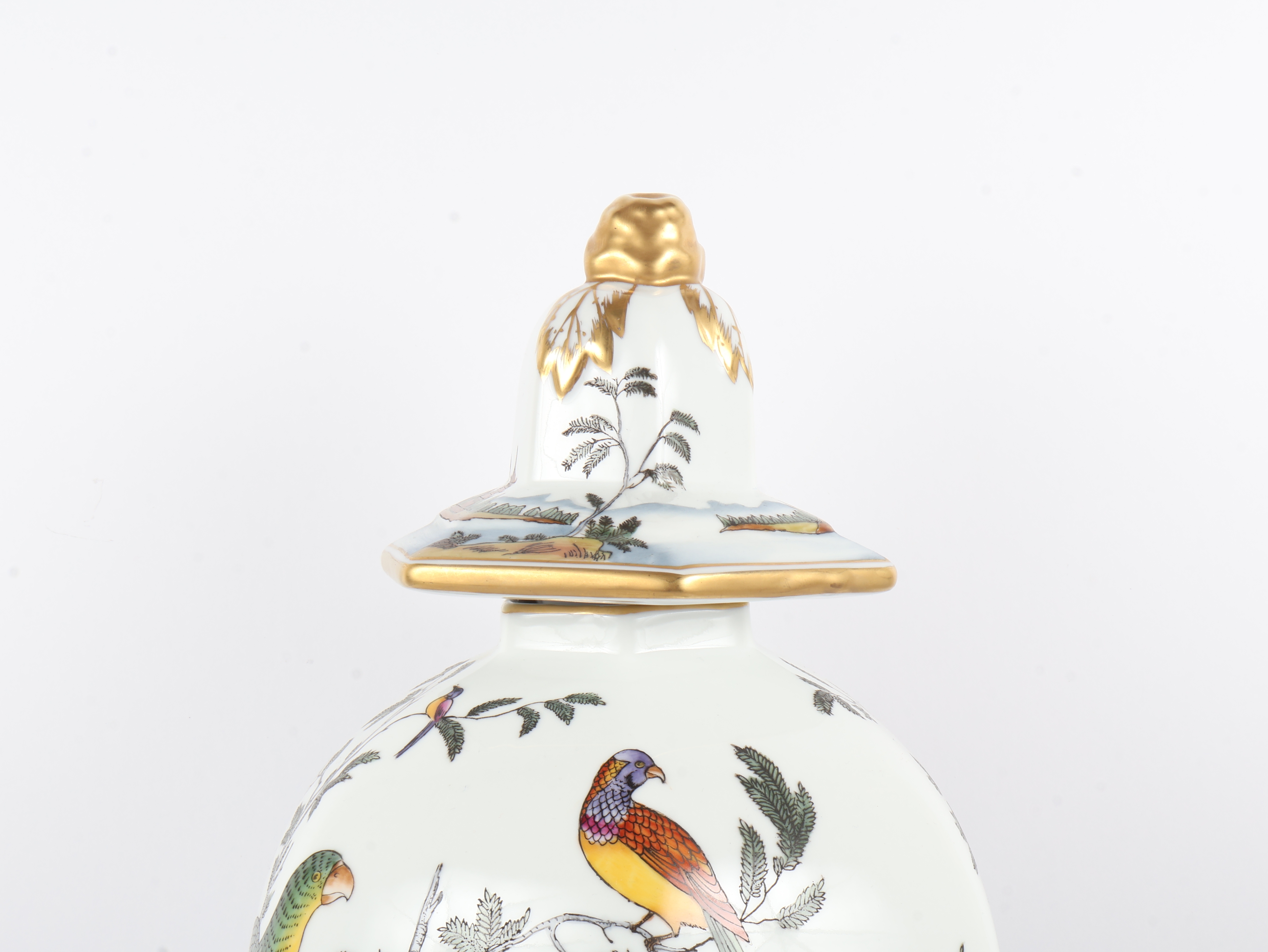 Chelsea House Chinoiserie Porcelain Hexagonal Baluster Jar and Lid