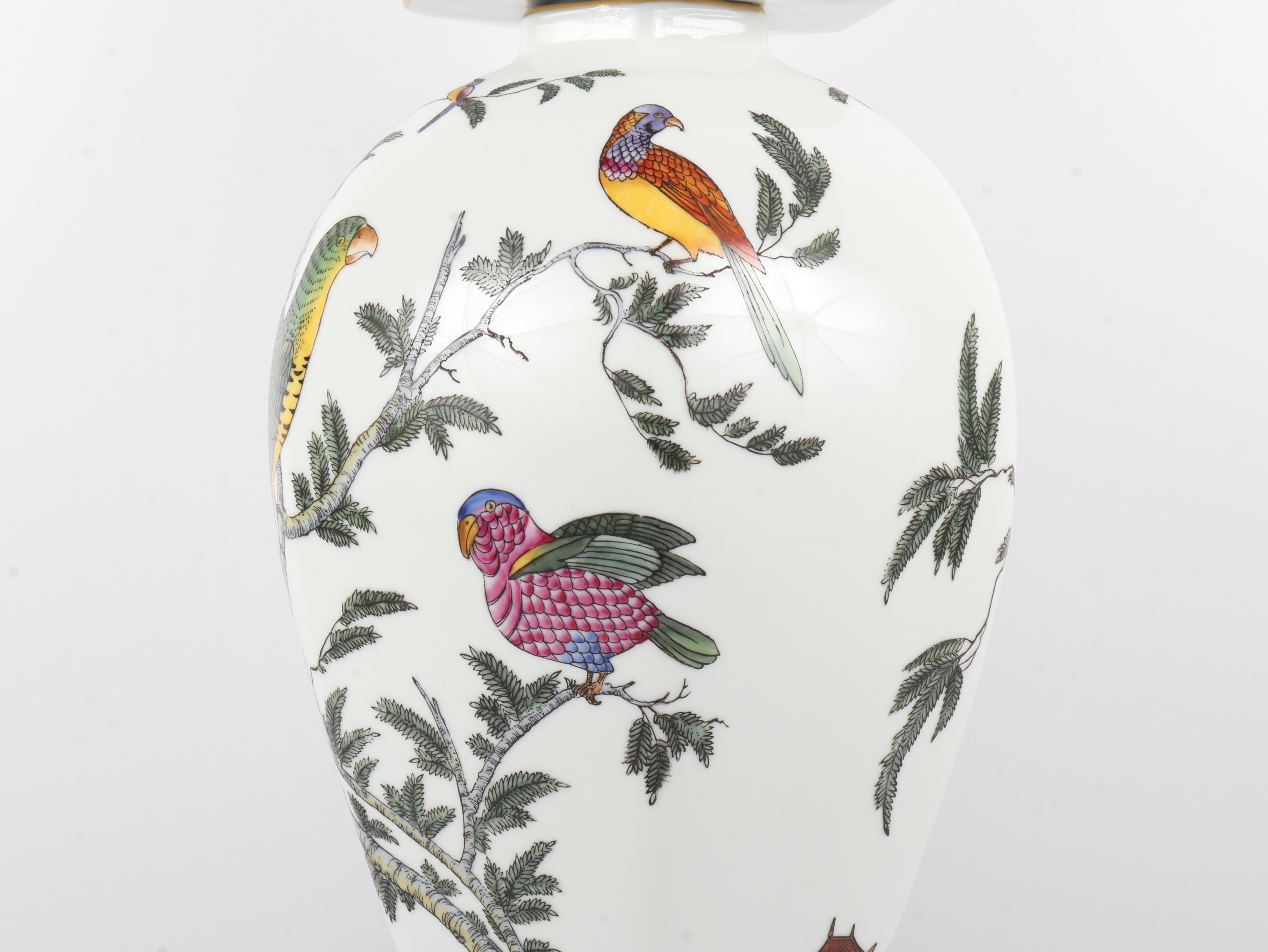 Chelsea House Chinoiserie Porcelain Hexagonal Baluster Jar and Lid