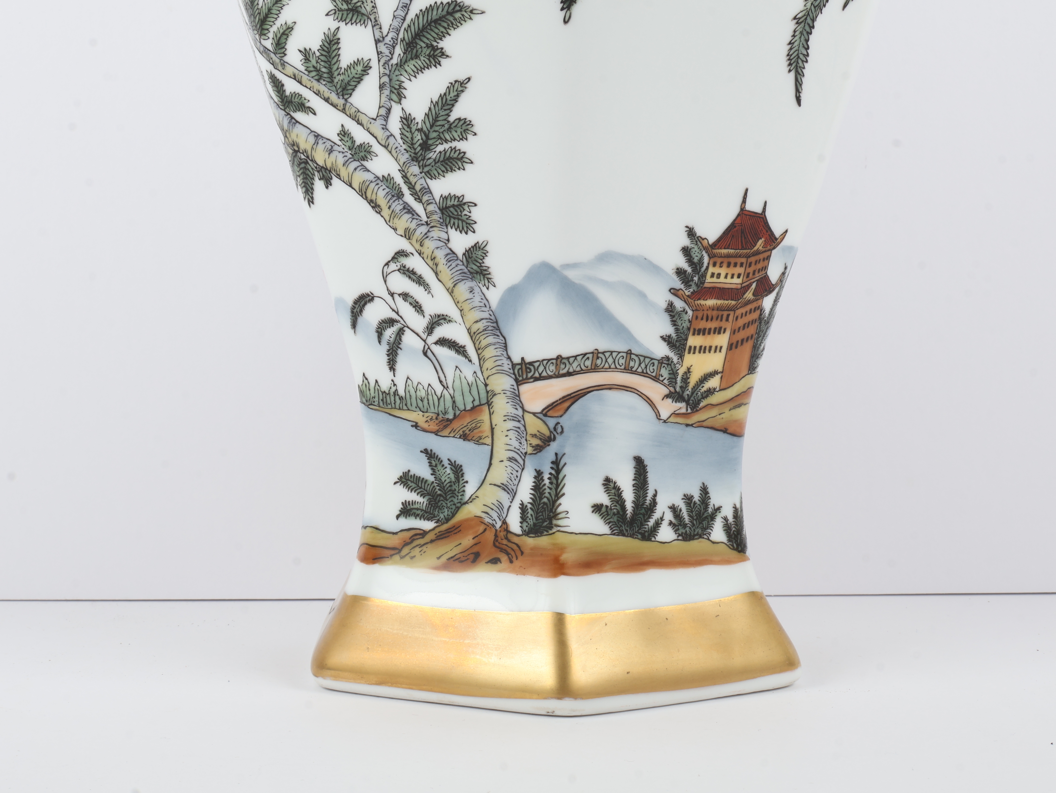 Chelsea House Chinoiserie Porcelain Hexagonal Baluster Jar and Lid