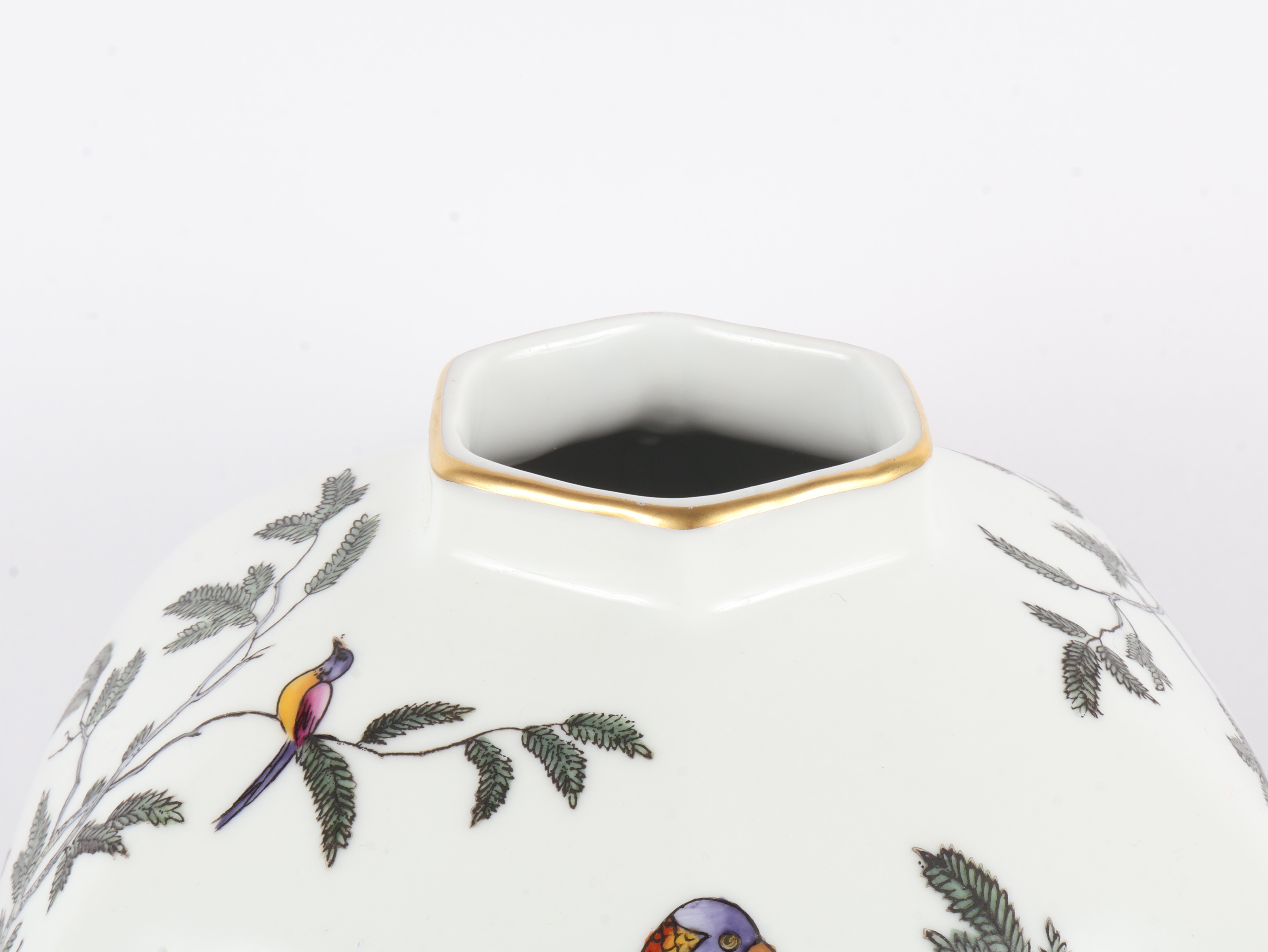 Chelsea House Chinoiserie Porcelain Hexagonal Baluster Jar and Lid
