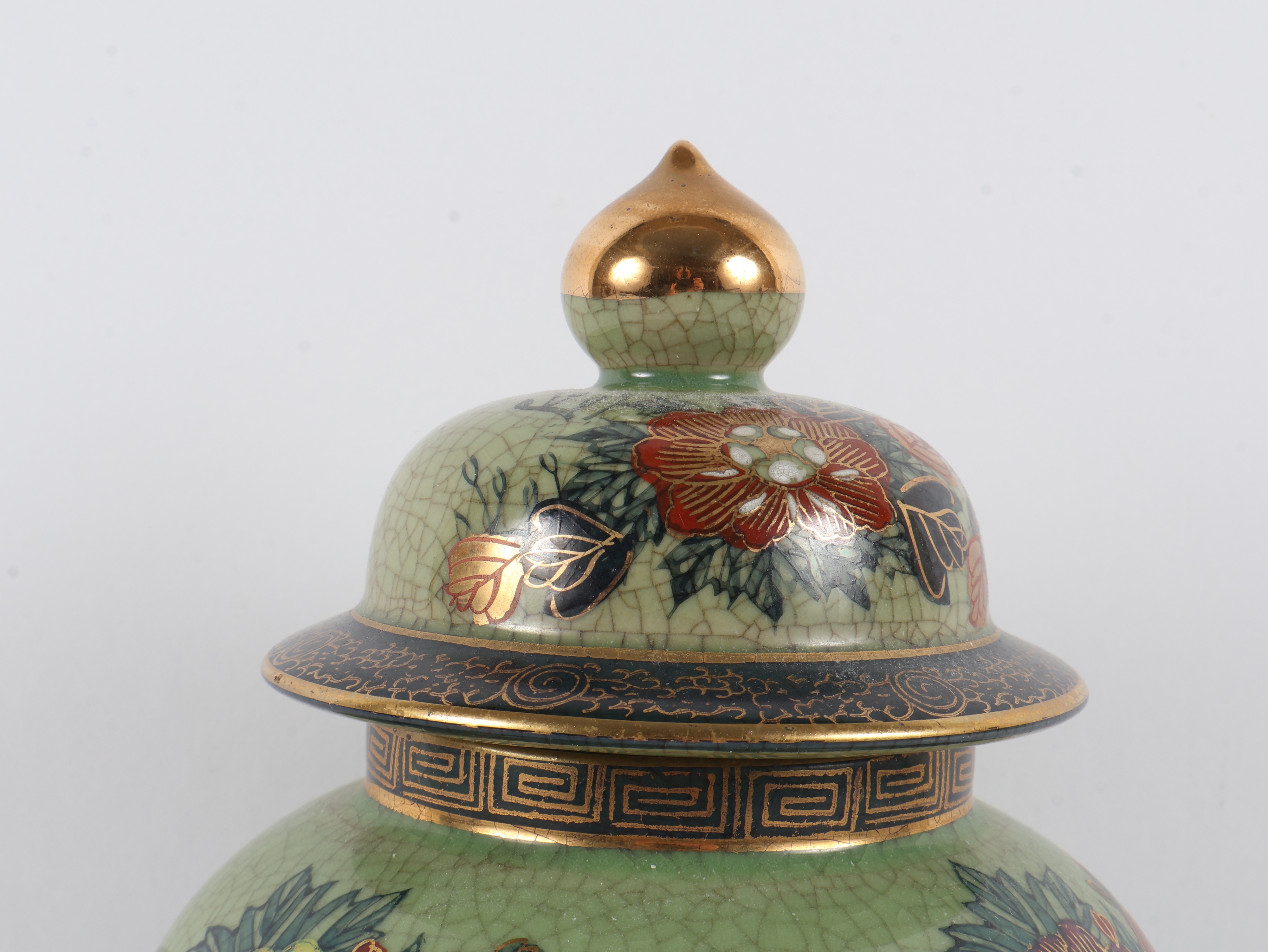 Japanese Satsuma Style Lidded Temple Jar with Peacock Decoration by Gyozan