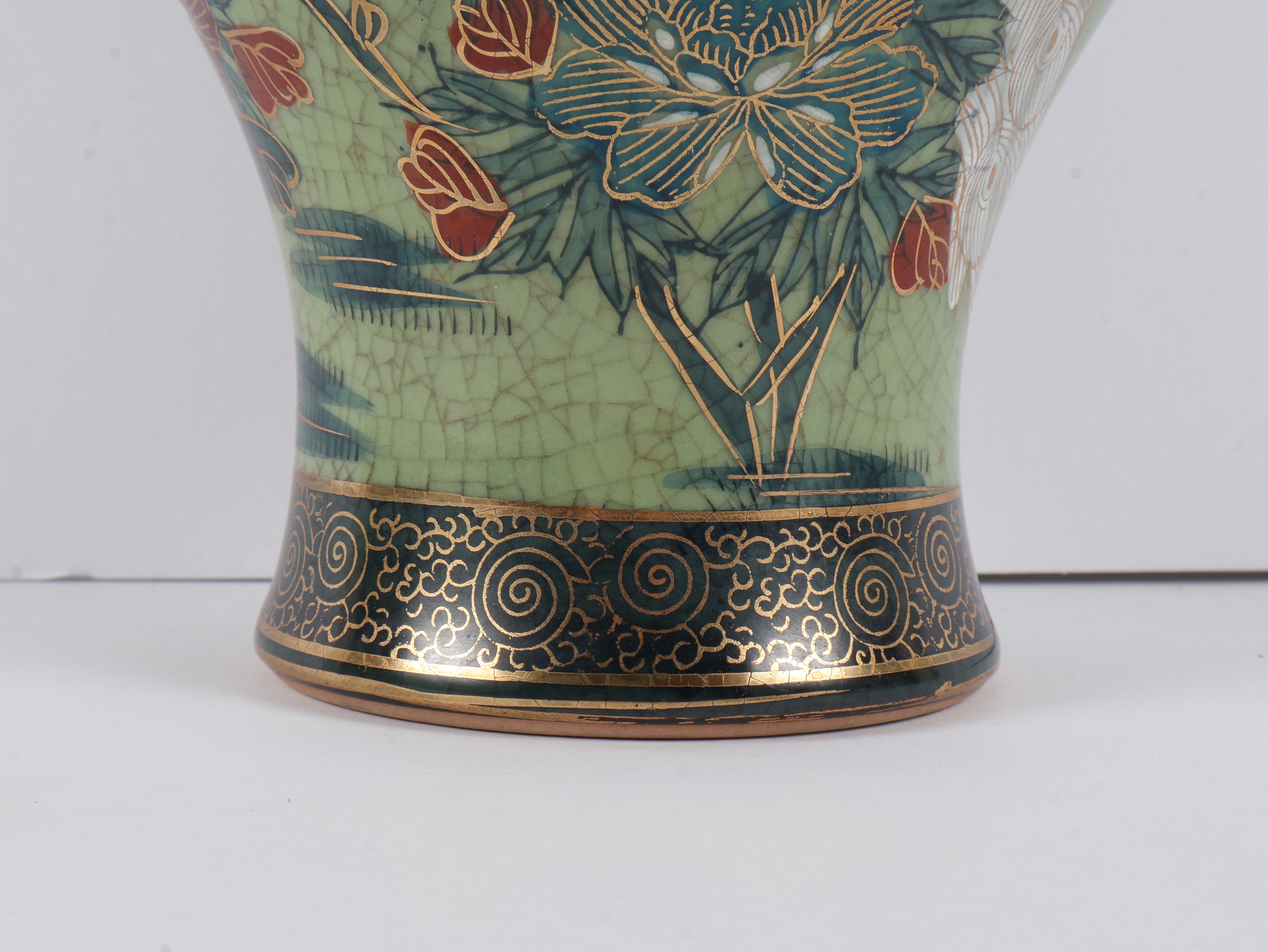 Japanese Satsuma Style Lidded Temple Jar with Peacock Decoration by Gyozan