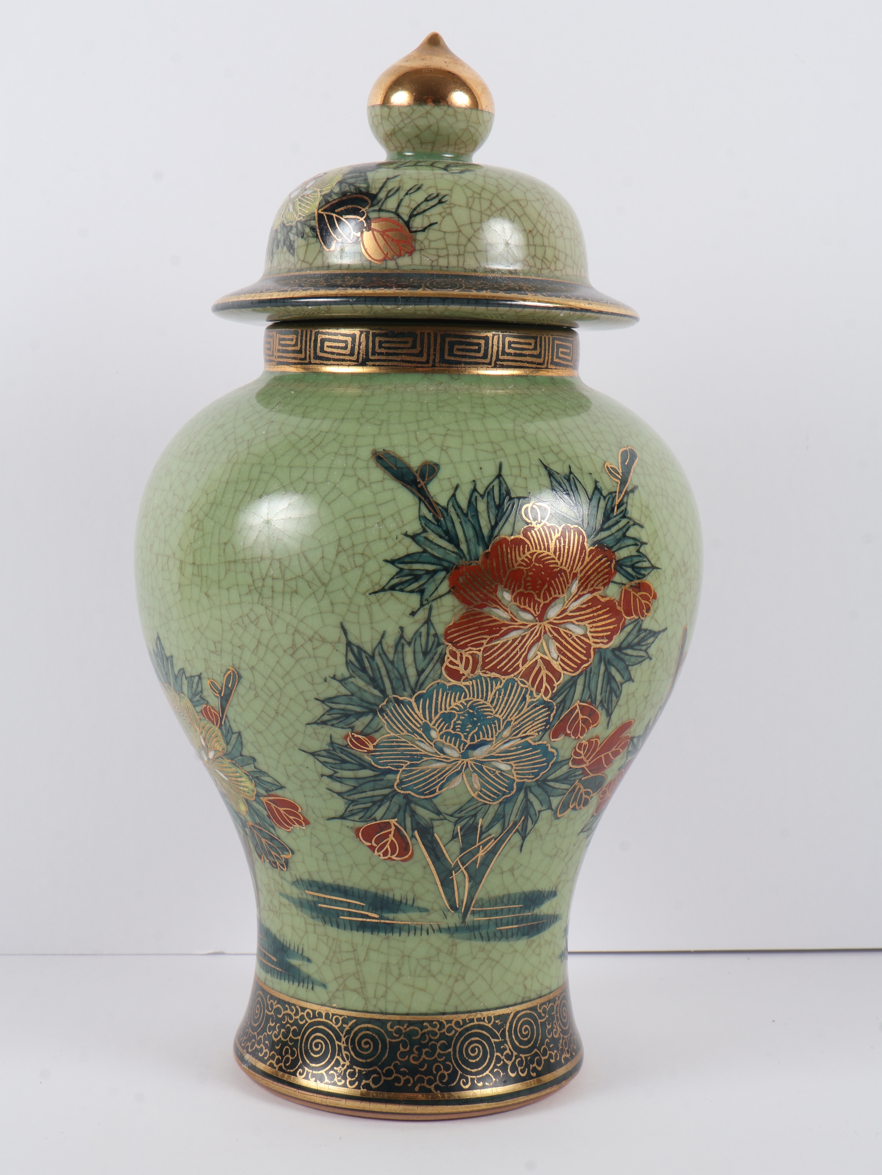 Japanese Satsuma Style Lidded Temple Jar with Peacock Decoration by Gyozan
