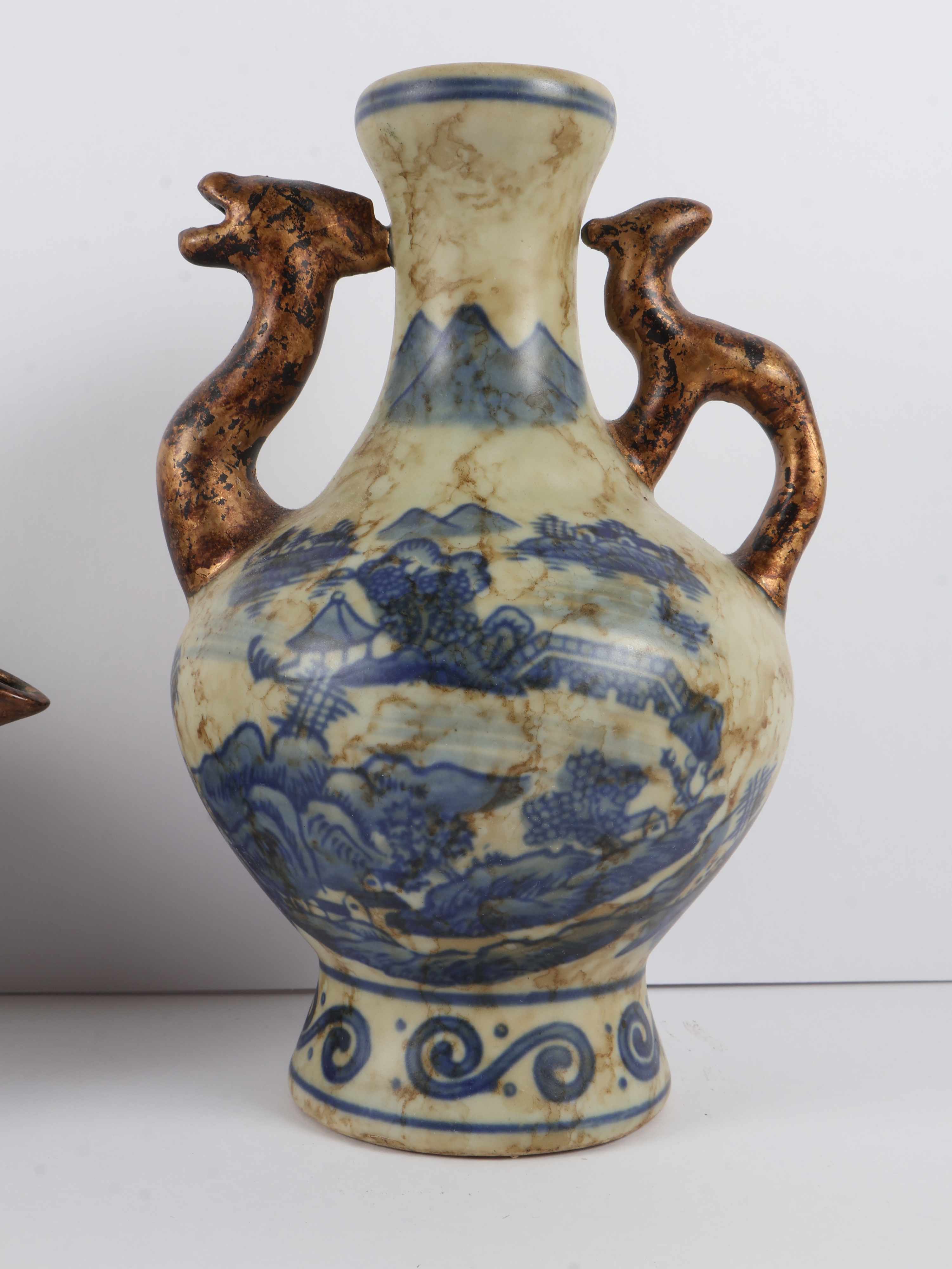 Two Contemporary Chinese Decorative Porcelain Items by Toyo comprising a Teapot and a Two-Handled Vase
