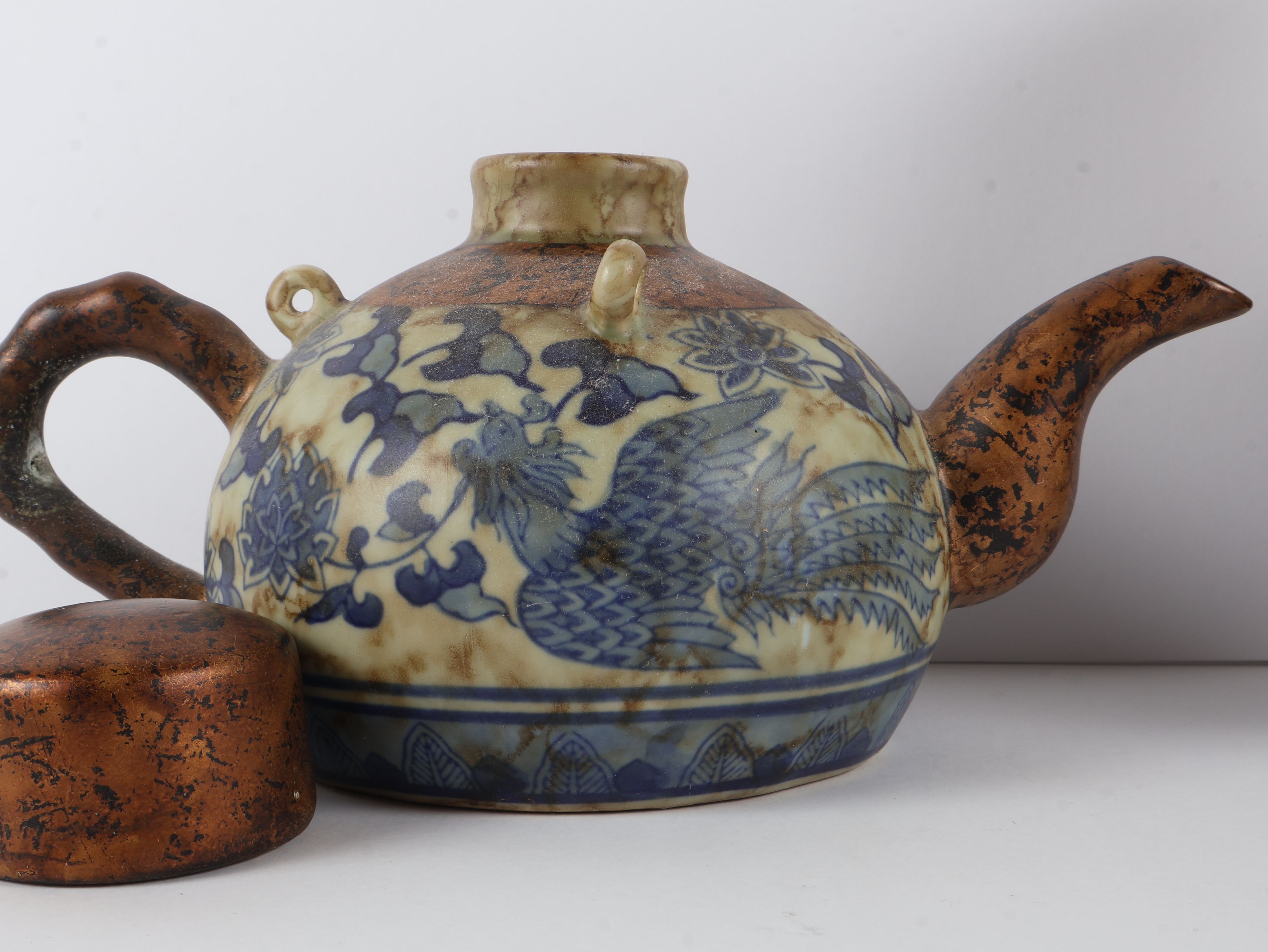 Two Contemporary Chinese Decorative Porcelain Items by Toyo comprising a Teapot and a Two-Handled Vase