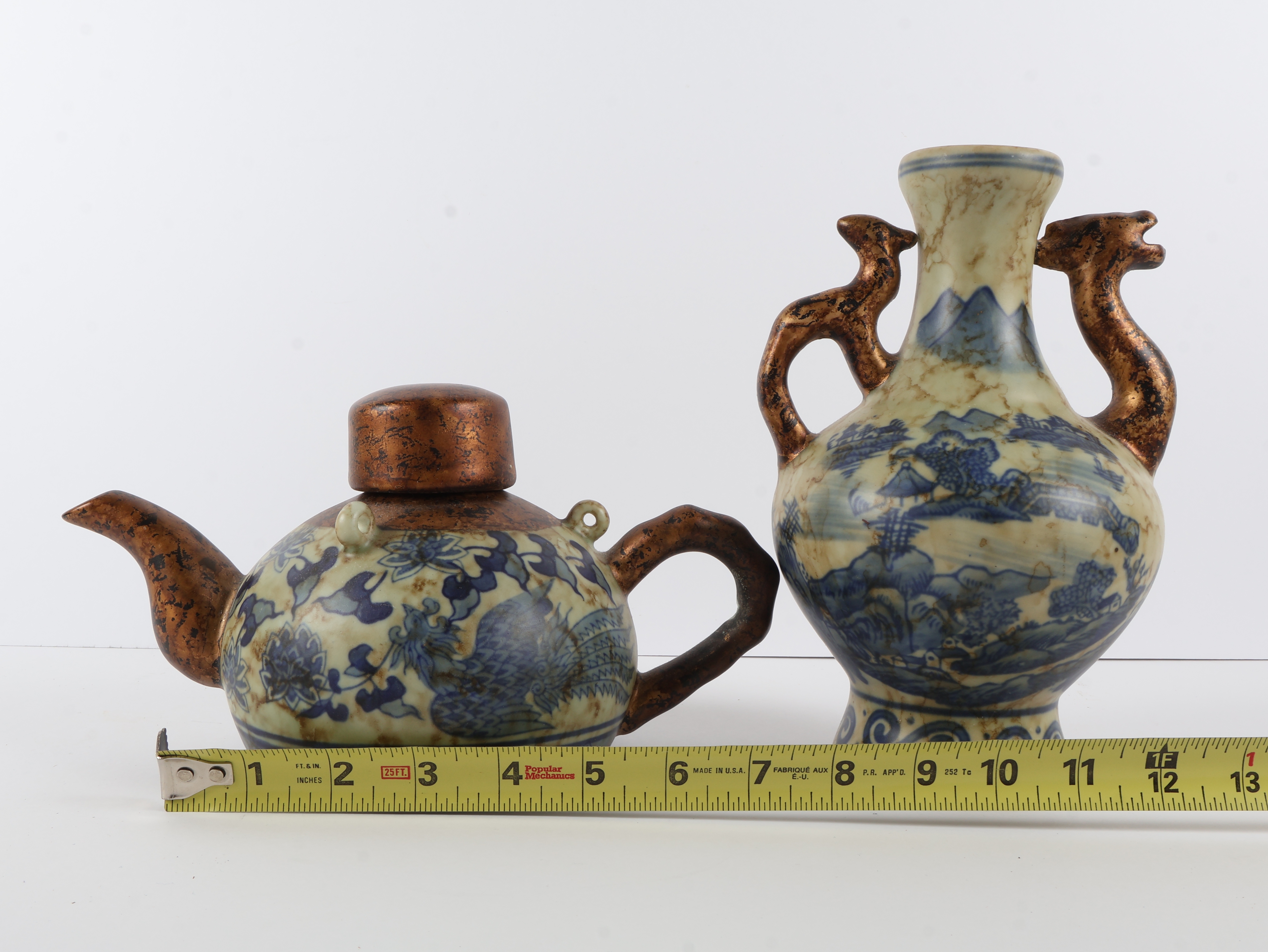 Two Contemporary Chinese Decorative Porcelain Items by Toyo comprising a Teapot and a Two-Handled Vase