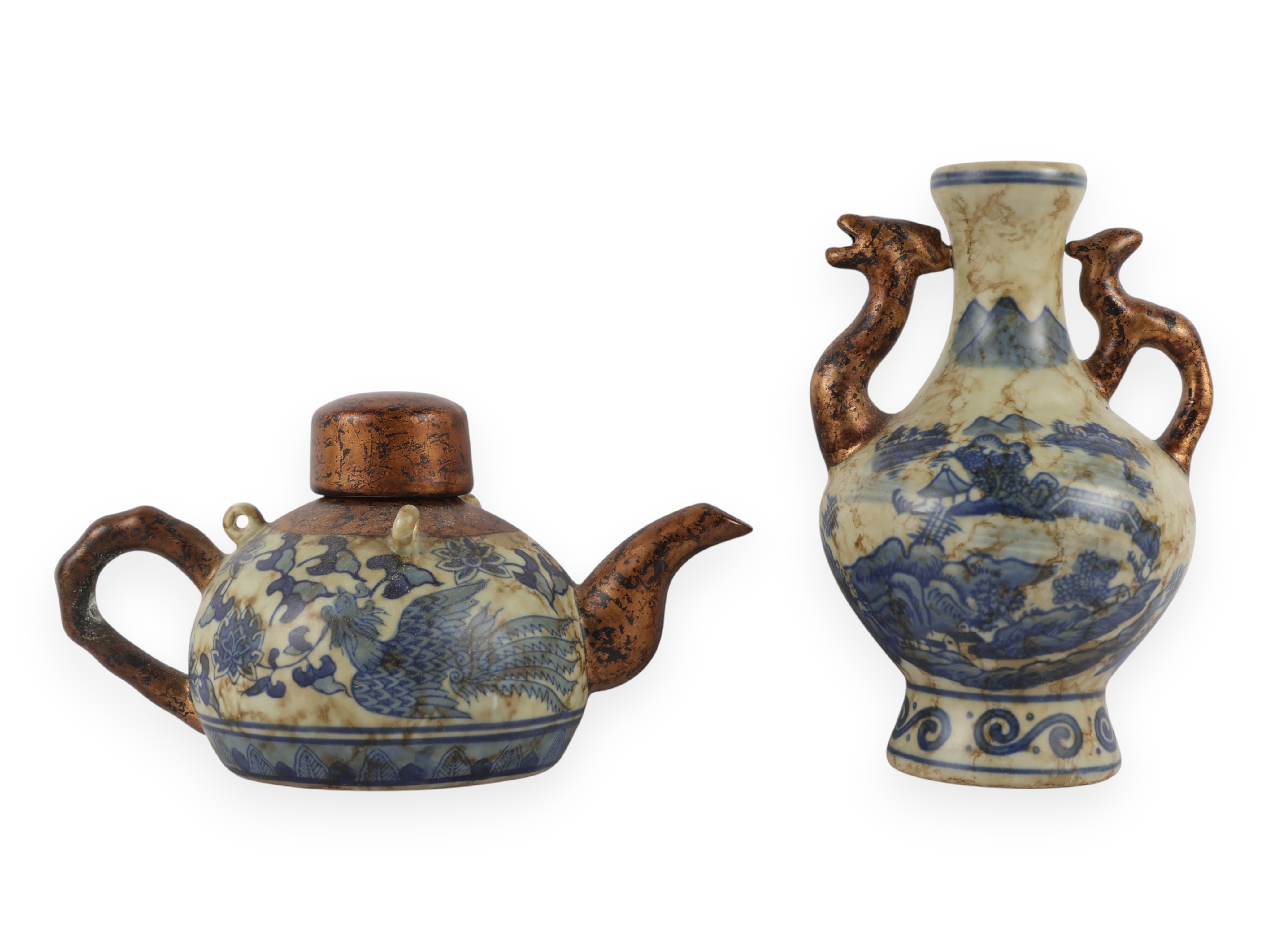 Two Contemporary Chinese Decorative Porcelain Items by Toyo comprising a Teapot and a Two-Handled Vase