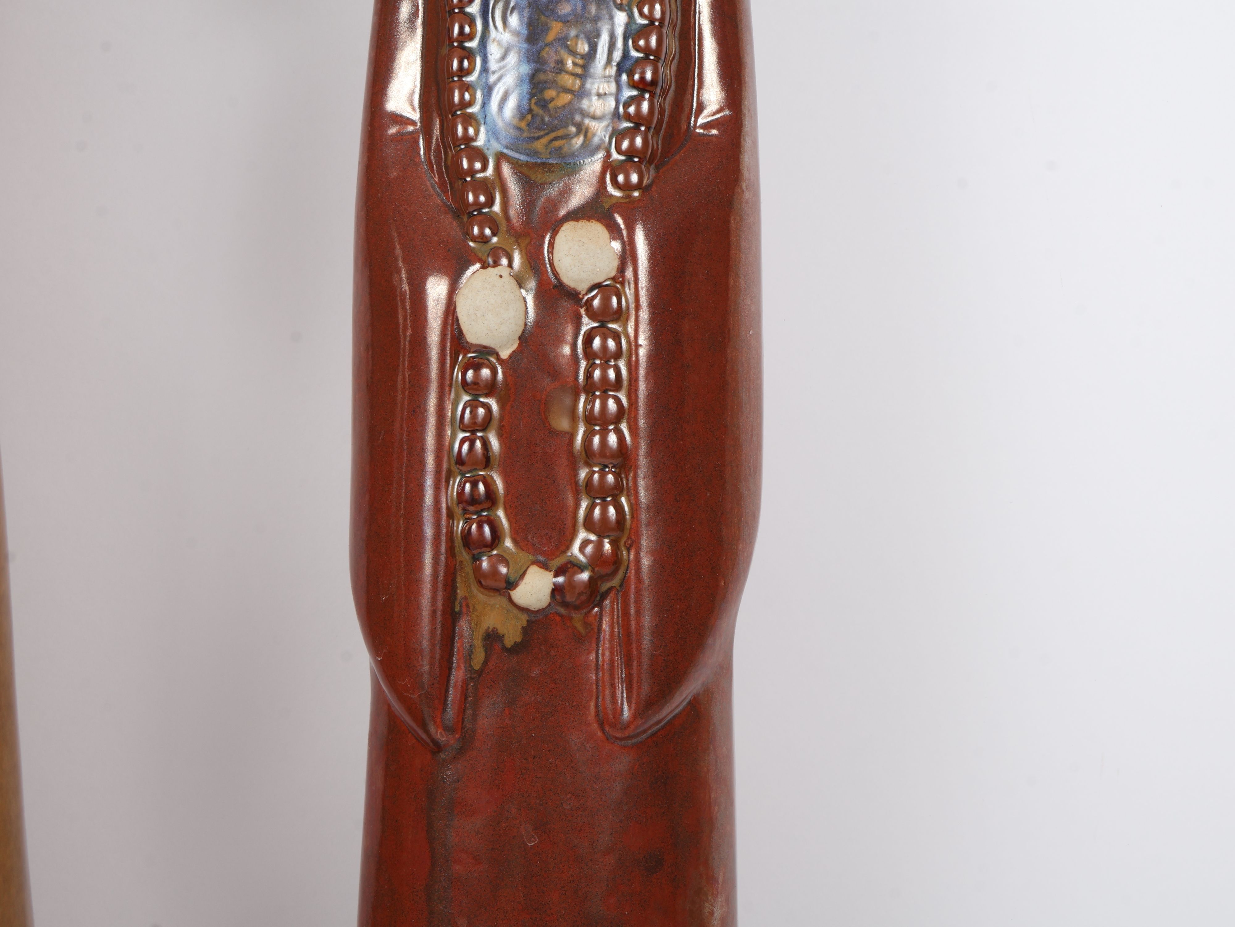 A Pair of Large Stylized Glazed Ceramic Chinese Official Figurines