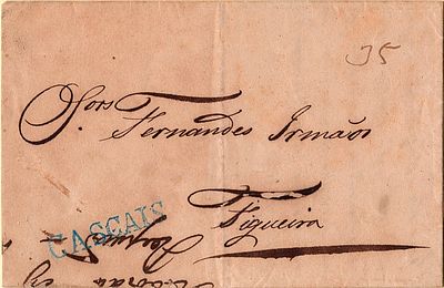 Cascais – In blue, LF CSC2, in a letter dated Cascais (10.08.1838) to Figueira da Foz, with 